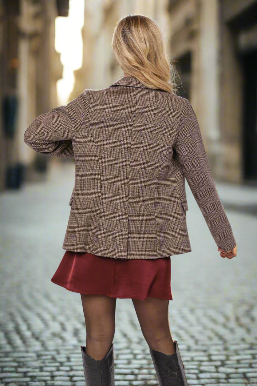 Sadie & Sage Ambition Houndstooth Blazer in Dark Brown-Blazers-Sadie & Sage-Deja Nu Boutique, Women's Fashion Boutique in Lampasas, Texas