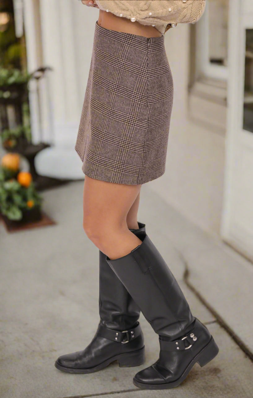 Sadie & Sage Ambition Houndstooth Mini Skirt in Dark Brown-Skirts-Sadie & Sage-Deja Nu Boutique, Women's Fashion Boutique in Lampasas, Texas