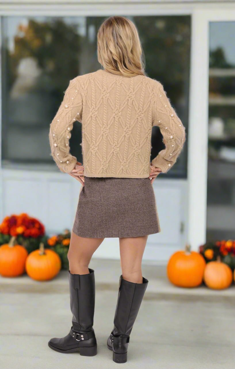 Sadie & Sage Ambition Houndstooth Mini Skirt in Dark Brown-Skirts-Sadie & Sage-Deja Nu Boutique, Women's Fashion Boutique in Lampasas, Texas