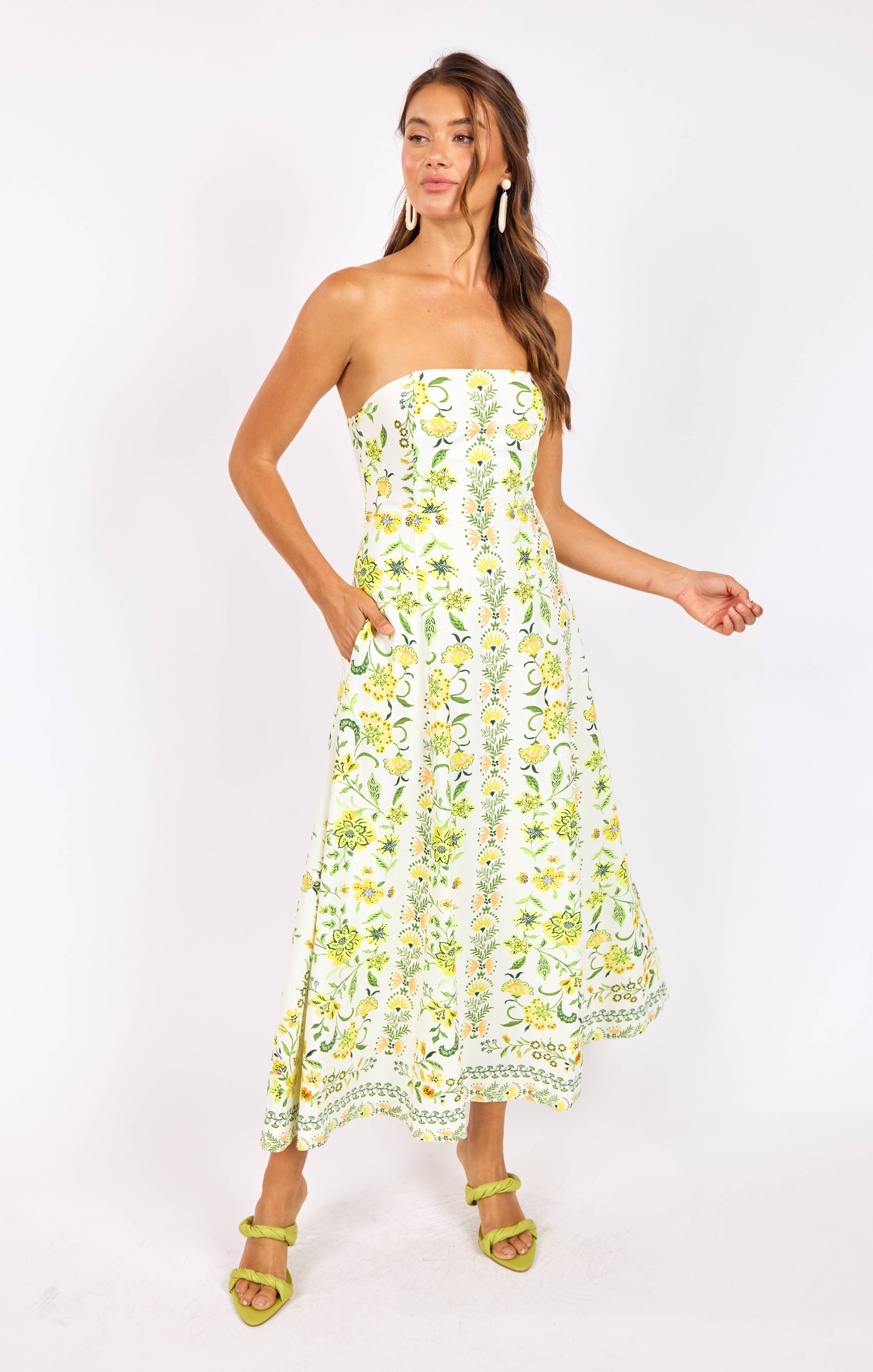 Sadie & Sage Dandelion Dreams Tube Maxi Dress in Citron Multi-Dresses-Sadie & Sage-Deja Nu Boutique, Women's Fashion Boutique in Lampasas, Texas