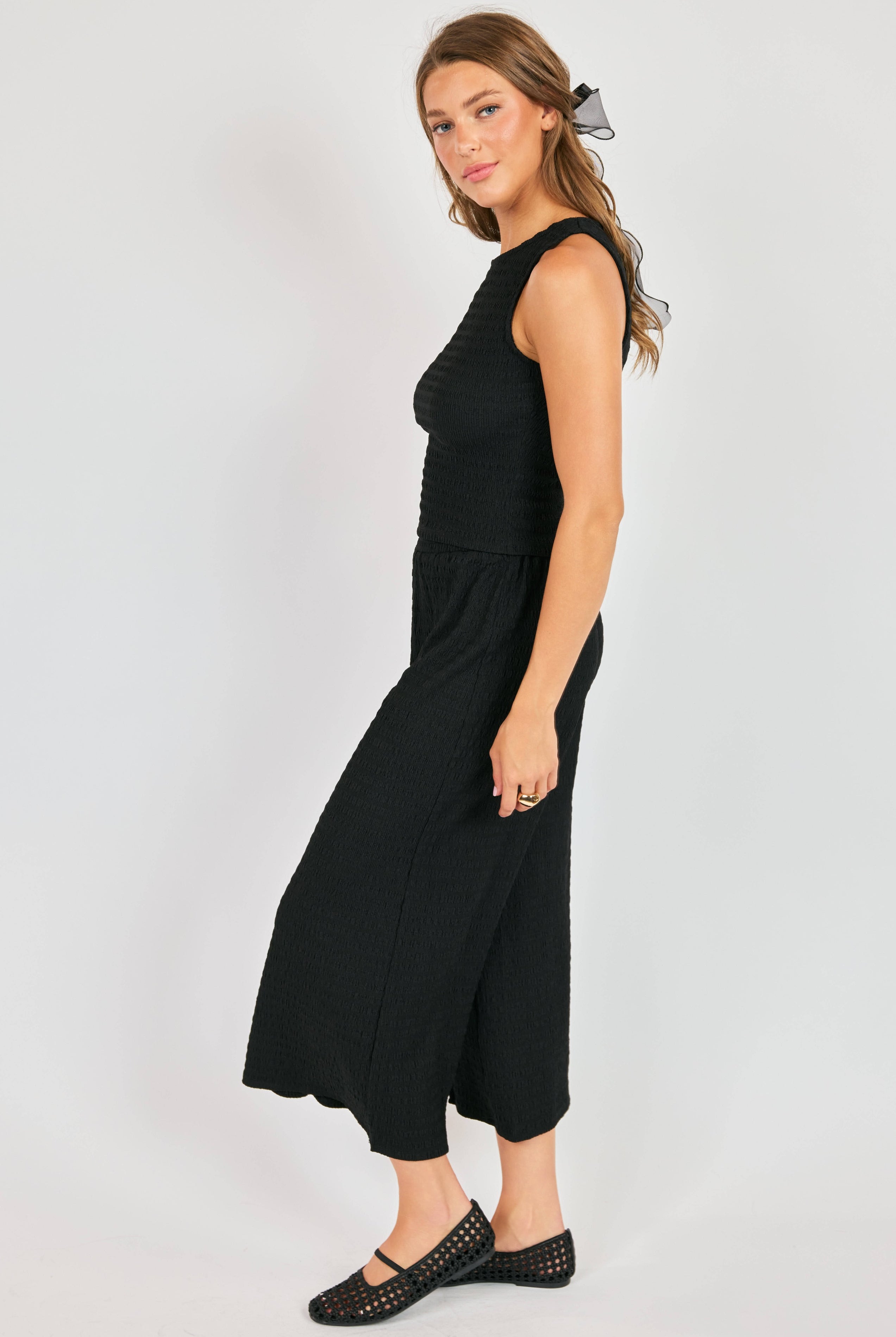 Sadie & Sage Howdy Honey Textured Pants in Black-Pants-Sadie & Sage-Deja Nu Boutique, Women's Fashion Boutique in Lampasas, Texas