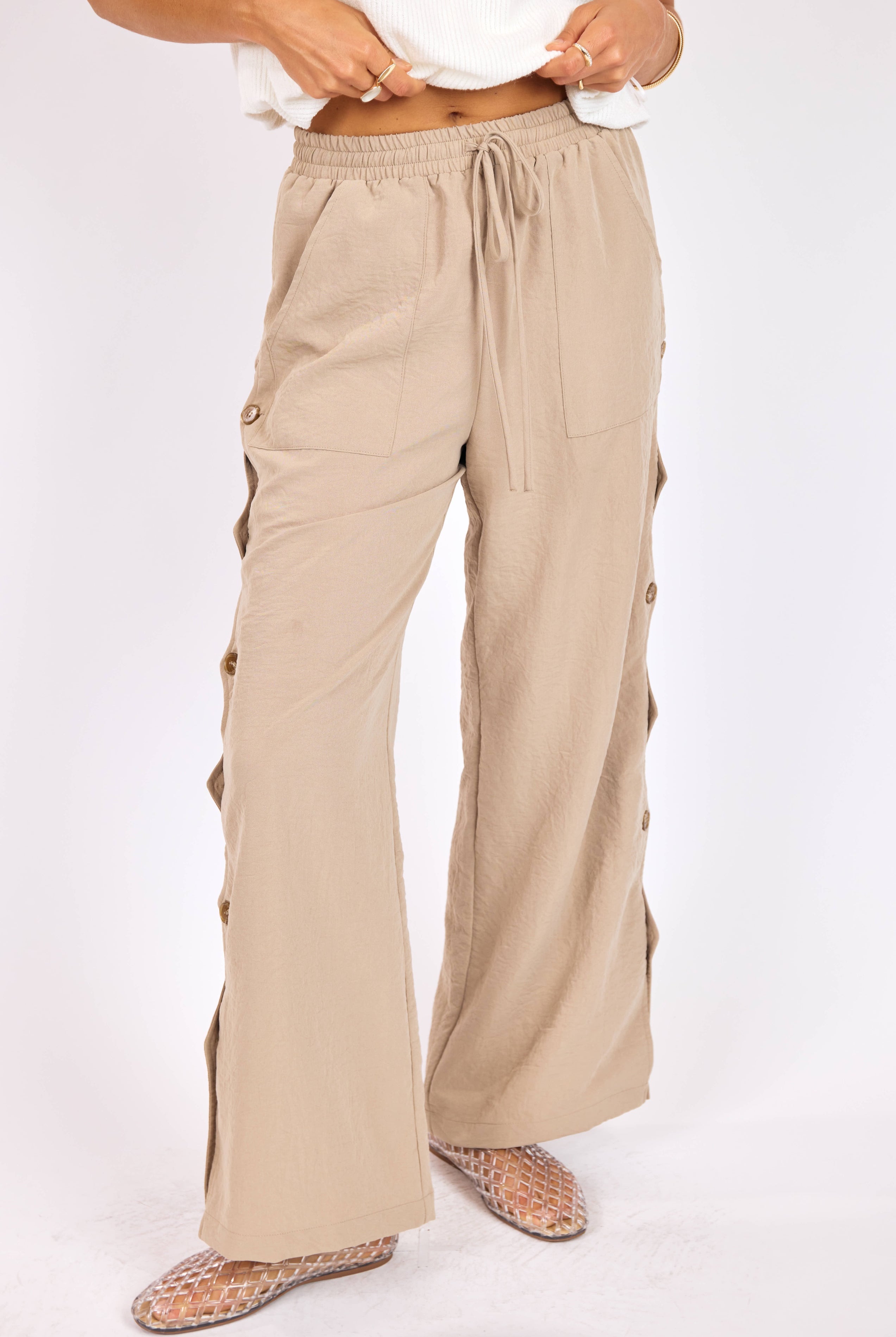 Sadie & Sage Natural Roots Button Pants in Khaki-Pants-Sadie & Sage-Deja Nu Boutique, Women's Fashion Boutique in Lampasas, Texas