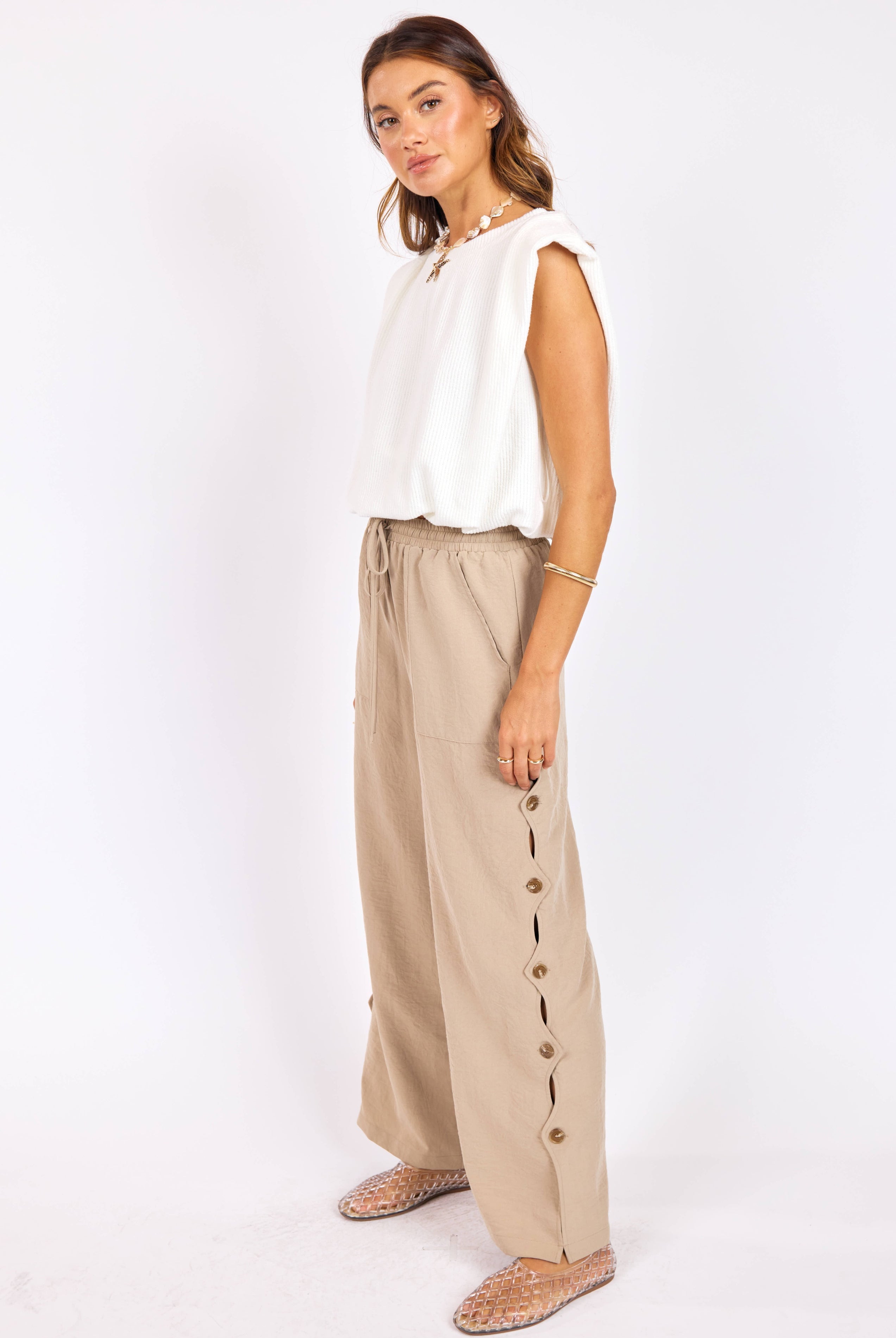 Sadie & Sage Natural Roots Button Pants in Khaki-Pants-Sadie & Sage-Deja Nu Boutique, Women's Fashion Boutique in Lampasas, Texas