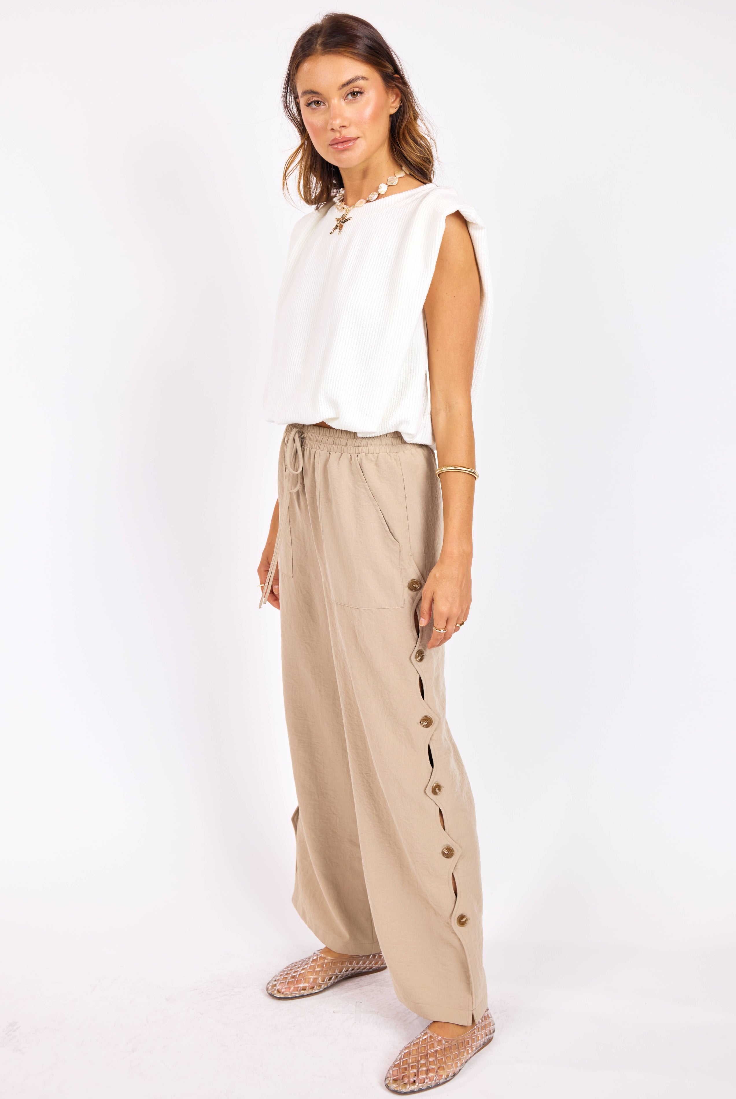 Sadie & Sage Natural Roots Button Pants in Khaki-Pants-Sadie & Sage-Deja Nu Boutique, Women's Fashion Boutique in Lampasas, Texas