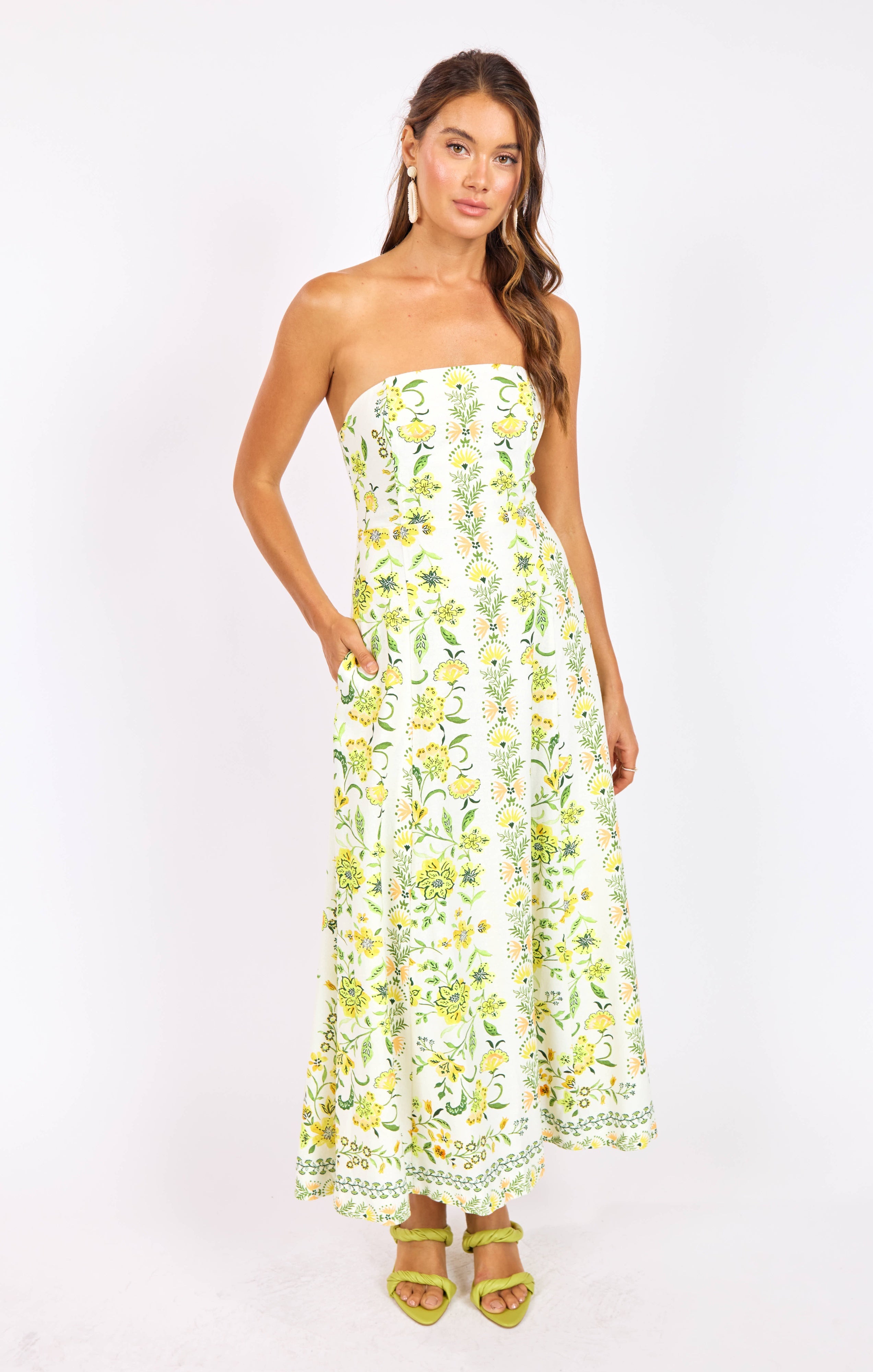 Sadie & Sage Dandelion Dreams Tube Maxi Dress in Citron Multi-Dresses-Sadie & Sage-Deja Nu Boutique, Women's Fashion Boutique in Lampasas, Texas