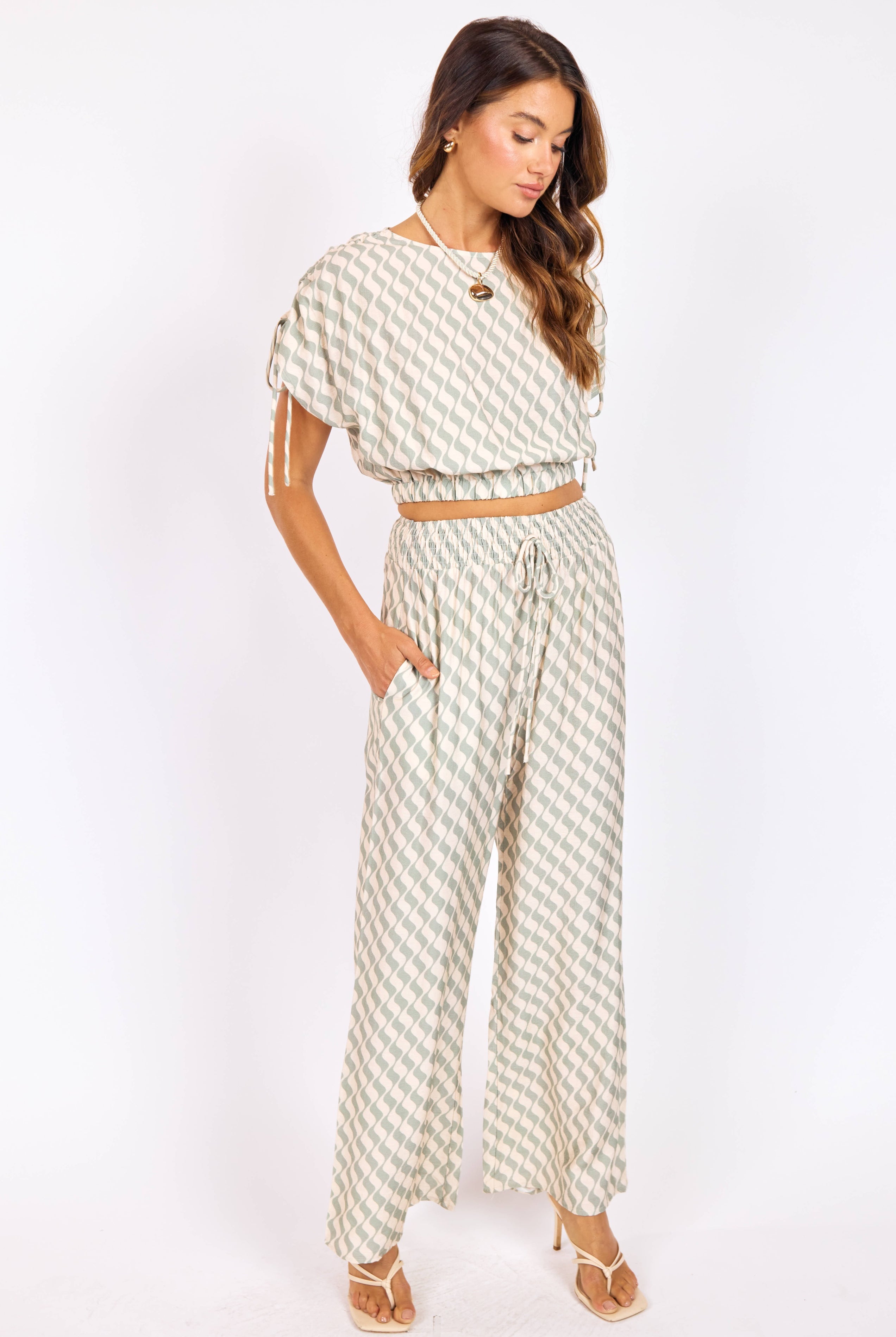 Sadie & Sage Light A Spark Pull on Pant in Sage Cream-Pants-Sadie & Sage-Deja Nu Boutique, Women's Fashion Boutique in Lampasas, Texas