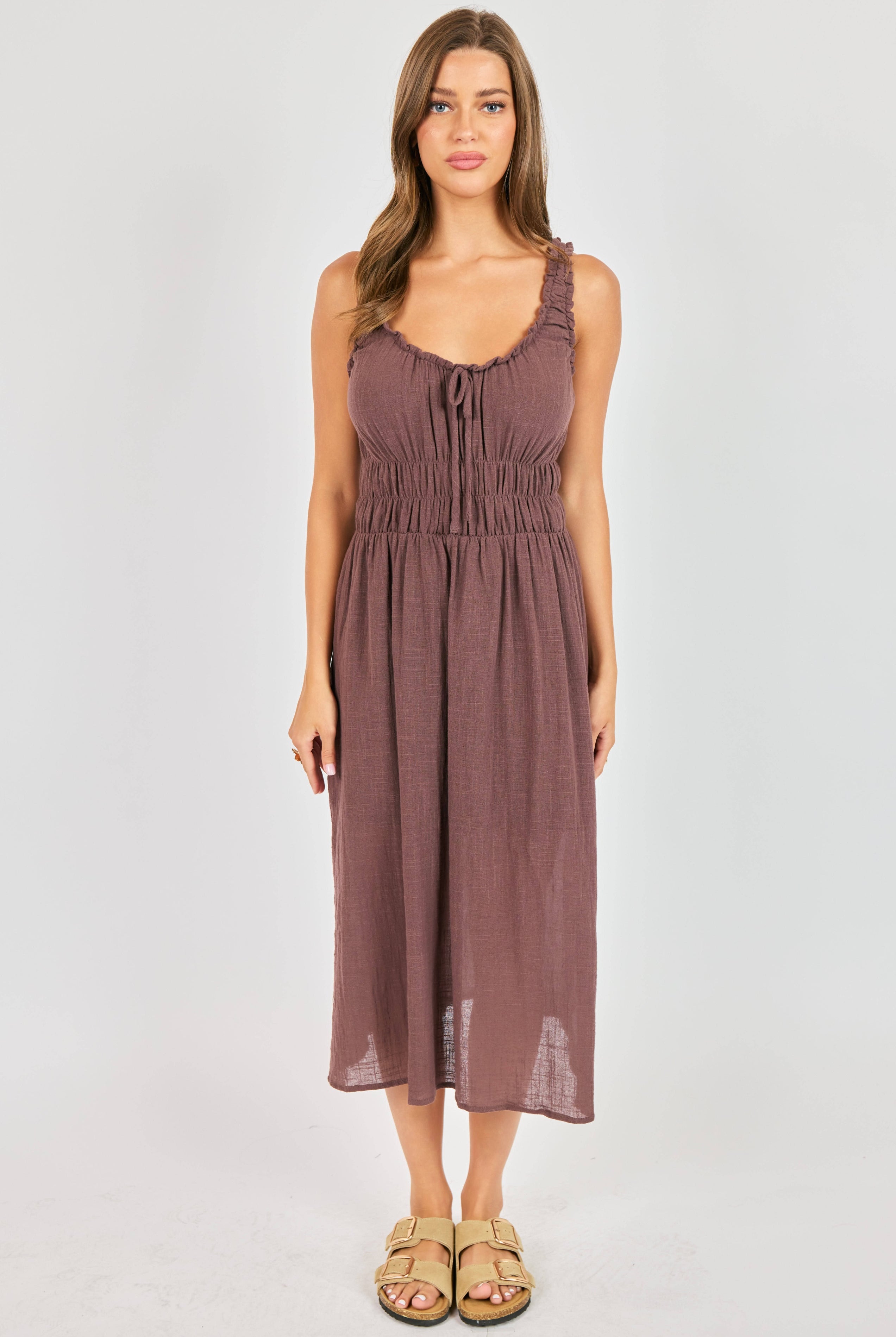 Sadie & Sage So Cal Midi Dress in Chocolate (Style AJ1321)-Midi Dresses-Sadie & Sage-Deja Nu Boutique, Women's Fashion Boutique in Lampasas, Texas