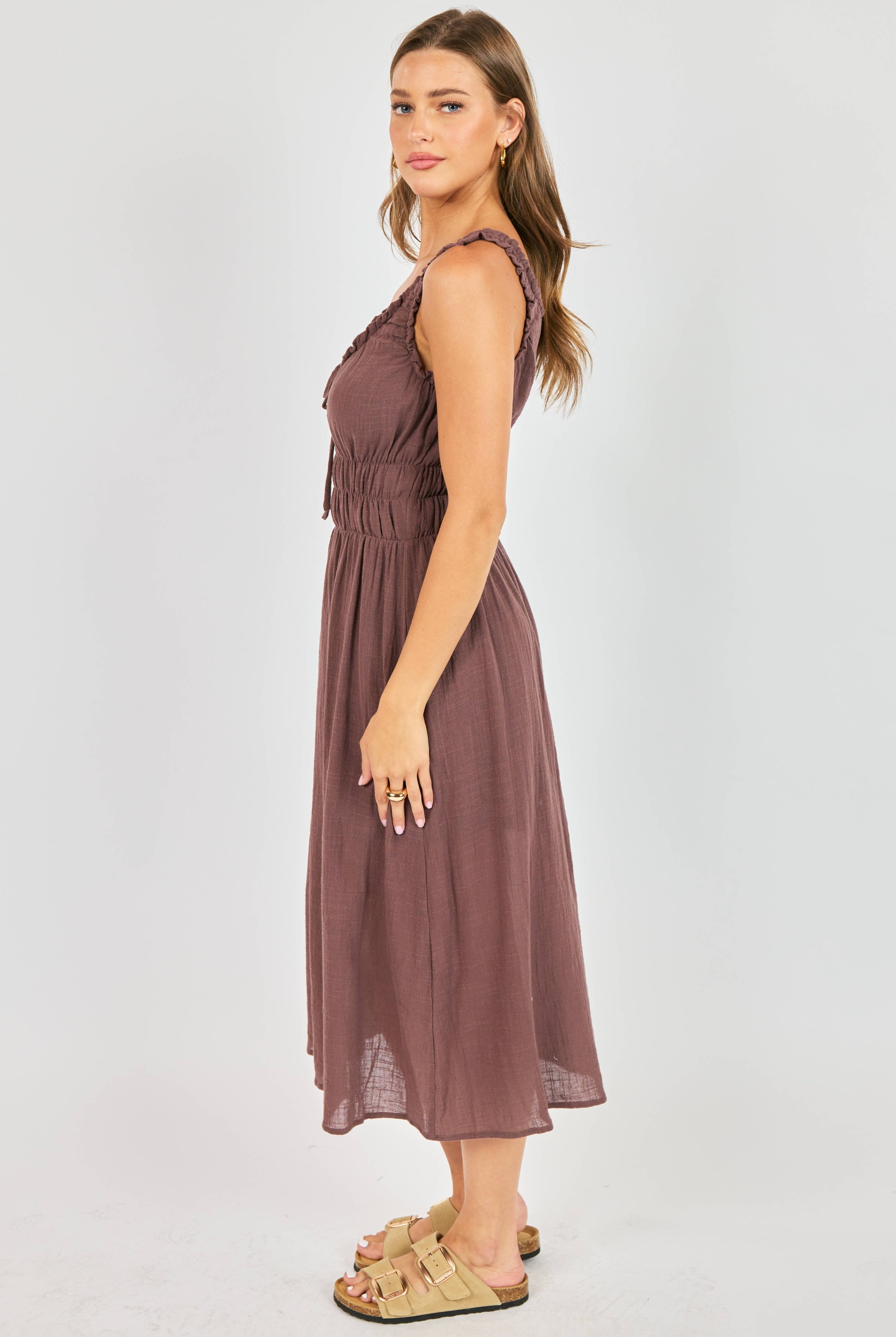 Sadie & Sage So Cal Midi Dress in Chocolate (Style AJ1321)-Midi Dresses-Sadie & Sage-Deja Nu Boutique, Women's Fashion Boutique in Lampasas, Texas