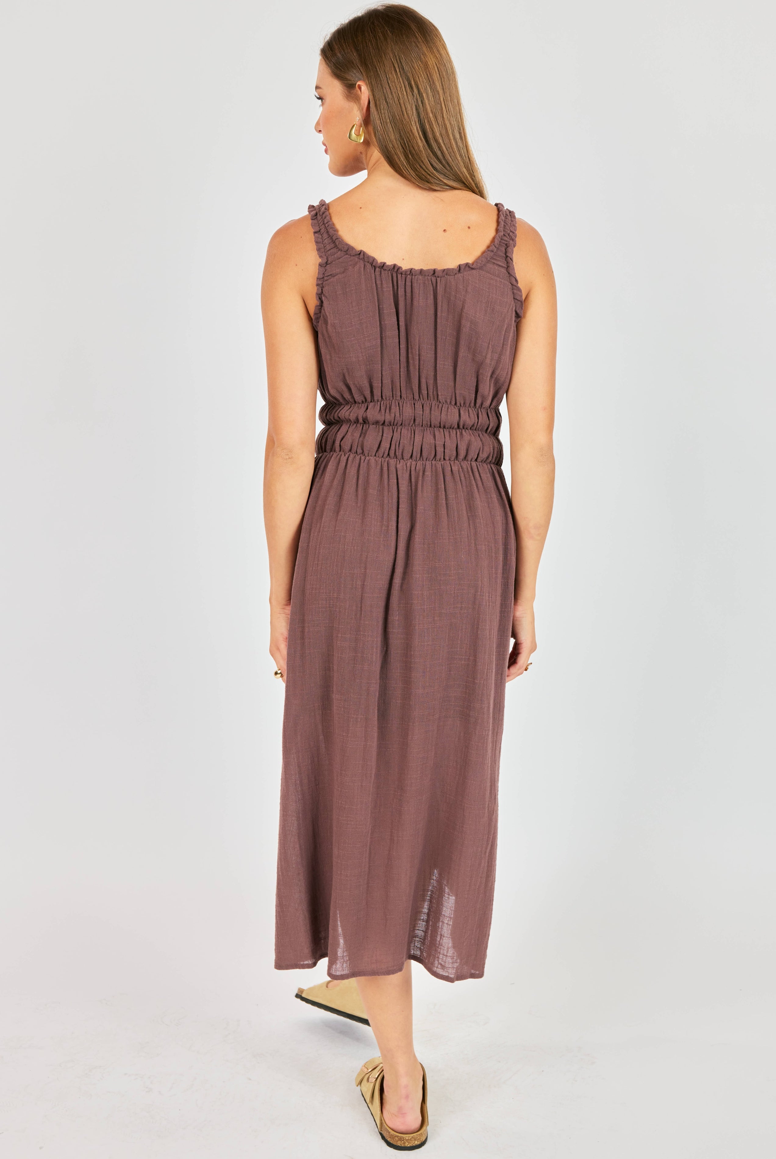 Sadie & Sage So Cal Midi Dress in Chocolate (Style AJ1321)-Midi Dresses-Sadie & Sage-Deja Nu Boutique, Women's Fashion Boutique in Lampasas, Texas
