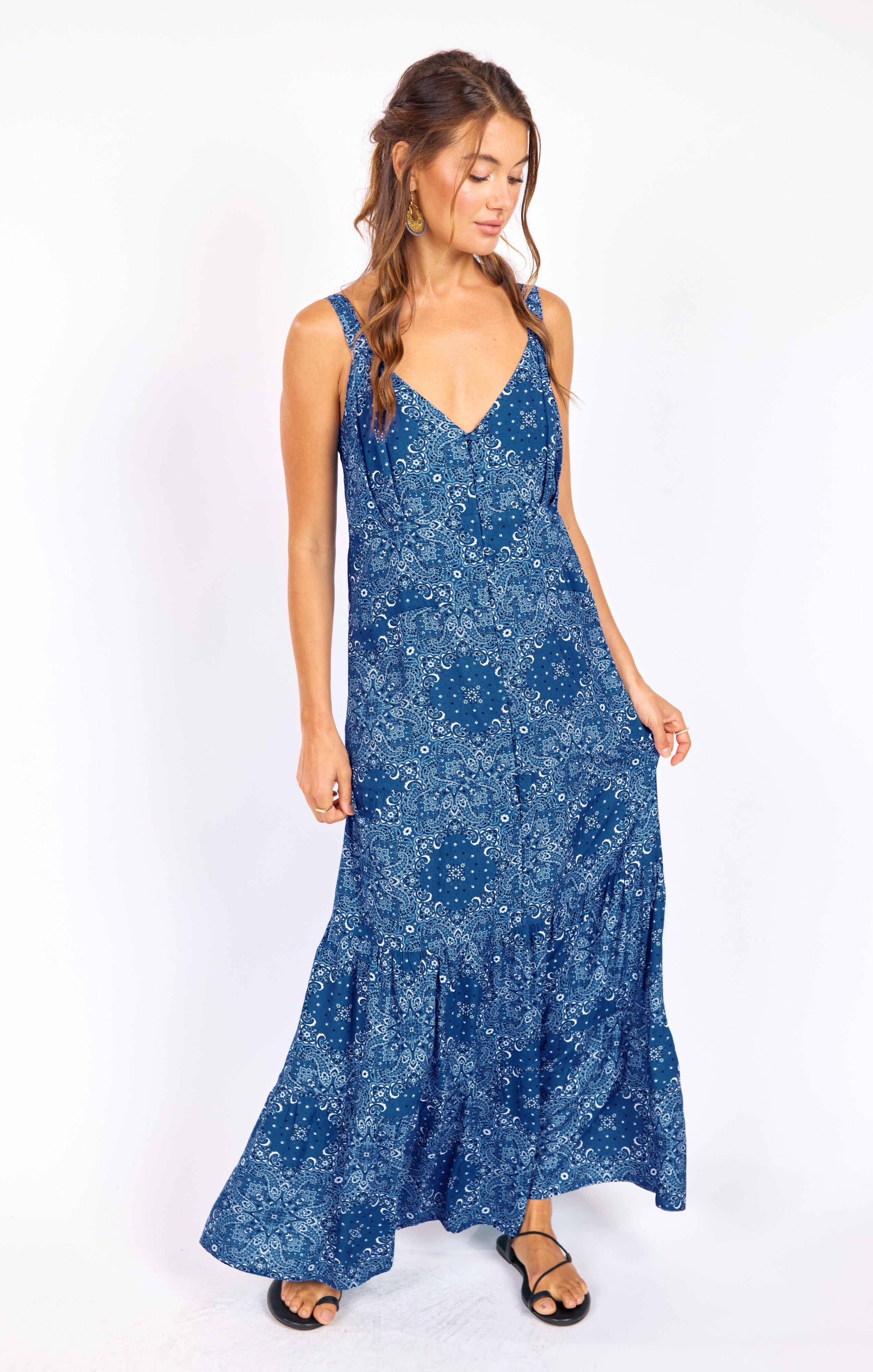Sage the Label NUCOUNTRY Maxi Dress in Blue Multi-Maxi Dresses-Sage The Label-Deja Nu Boutique, Women's Fashion Boutique in Lampasas, Texas