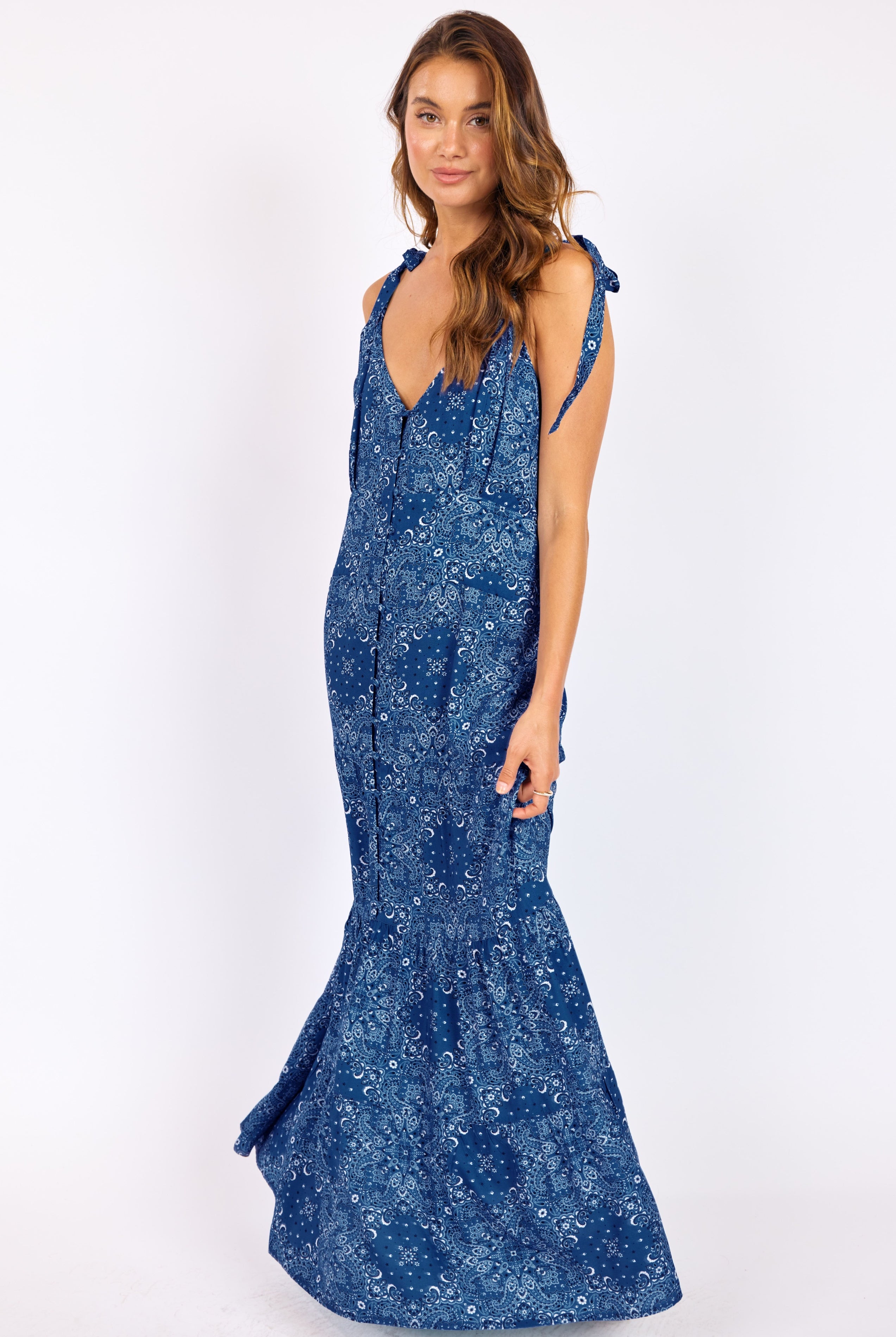 Sage the Label NUCOUNTRY Maxi Dress in Blue Multi-Maxi Dresses-Sage The Label-Deja Nu Boutique, Women's Fashion Boutique in Lampasas, Texas