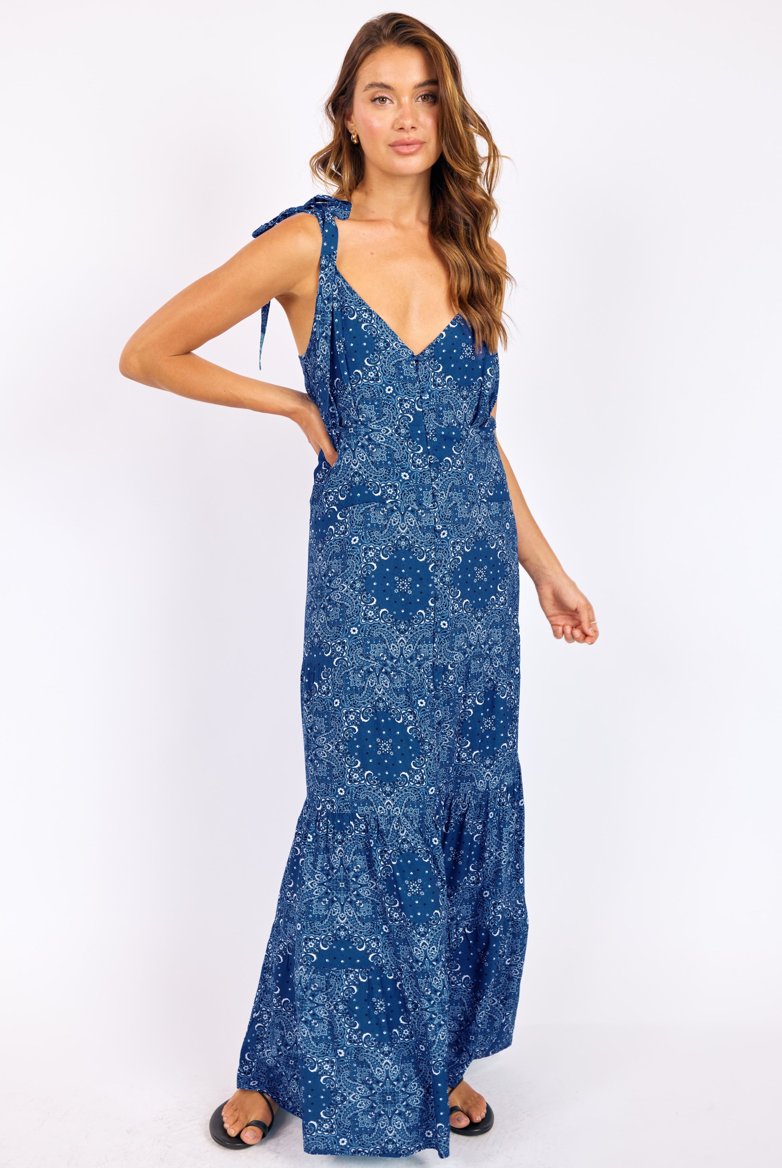 Sage the Label NUCOUNTRY Maxi Dress in Blue Multi-Maxi Dresses-Sage The Label-Deja Nu Boutique, Women's Fashion Boutique in Lampasas, Texas