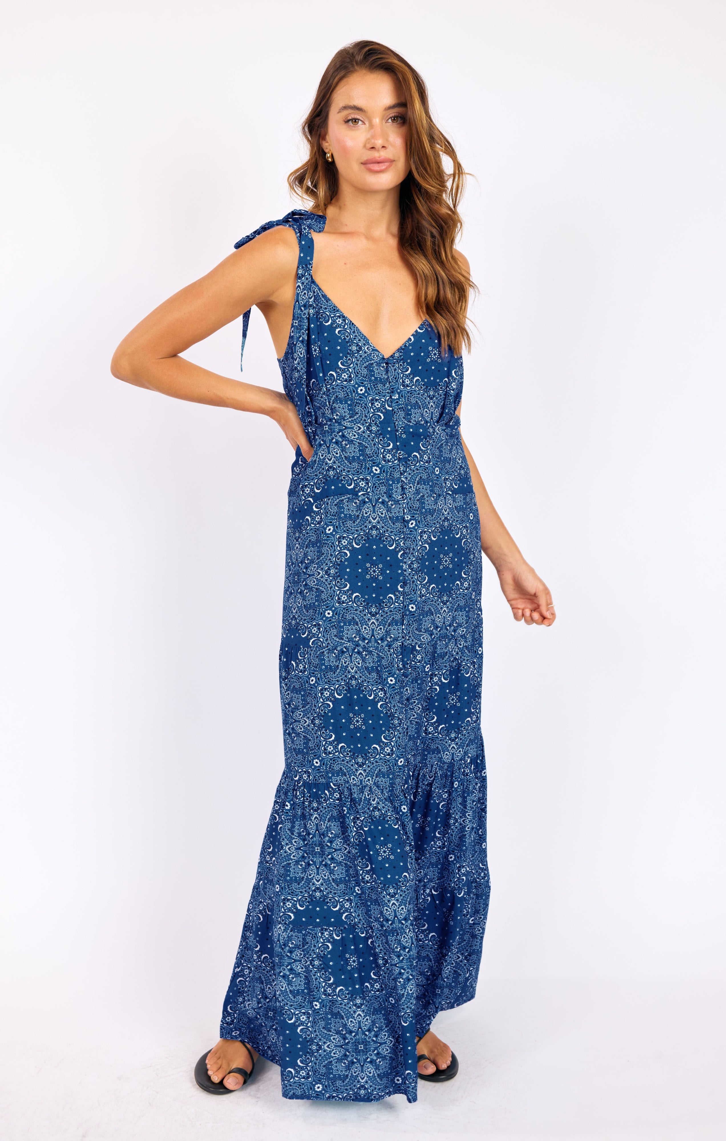 Sage the Label NUCOUNTRY Maxi Dress in Blue Multi-Maxi Dresses-Sage The Label-Deja Nu Boutique, Women's Fashion Boutique in Lampasas, Texas