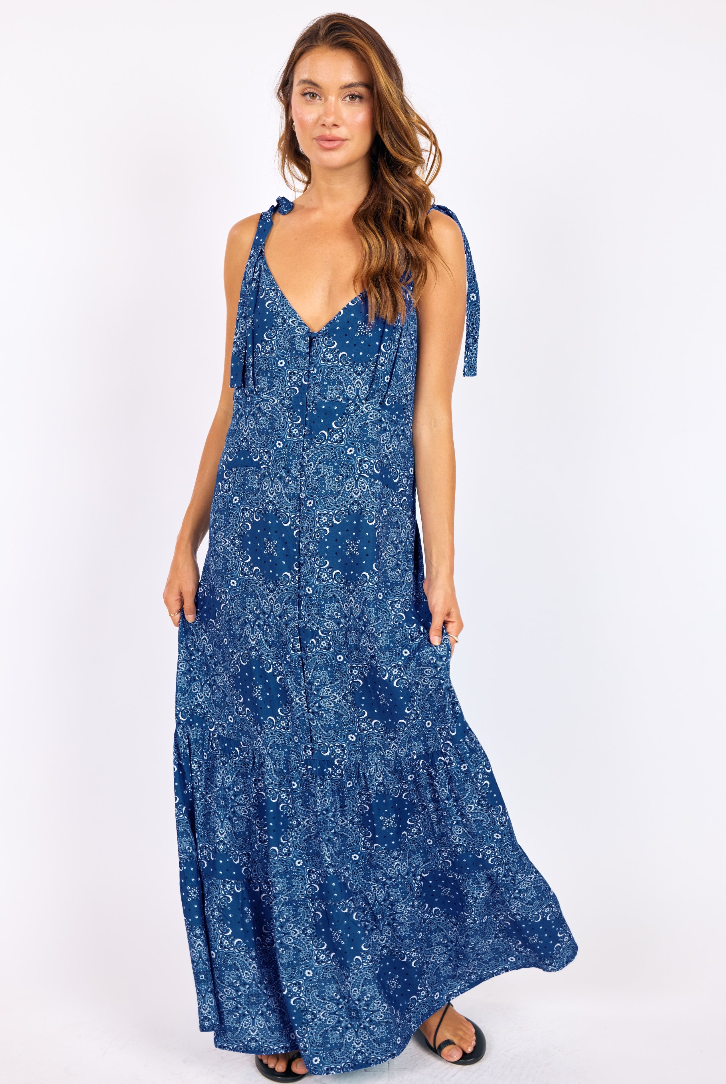 Sage the Label NUCOUNTRY Maxi Dress in Blue Multi-Maxi Dresses-Sage The Label-Deja Nu Boutique, Women's Fashion Boutique in Lampasas, Texas