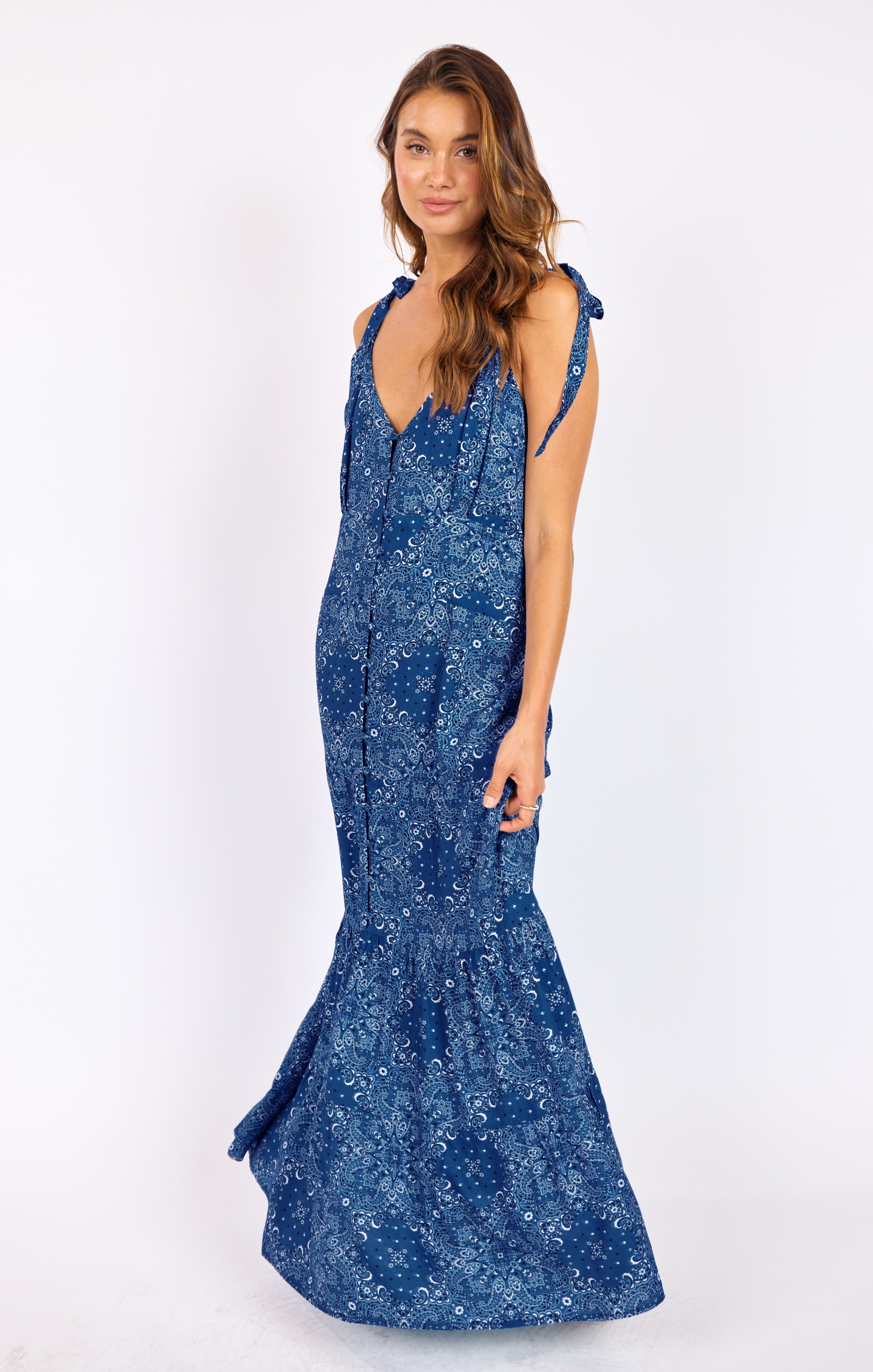 Sage the Label NUCOUNTRY Maxi Dress in Blue Multi-Maxi Dresses-Sage The Label-Deja Nu Boutique, Women's Fashion Boutique in Lampasas, Texas