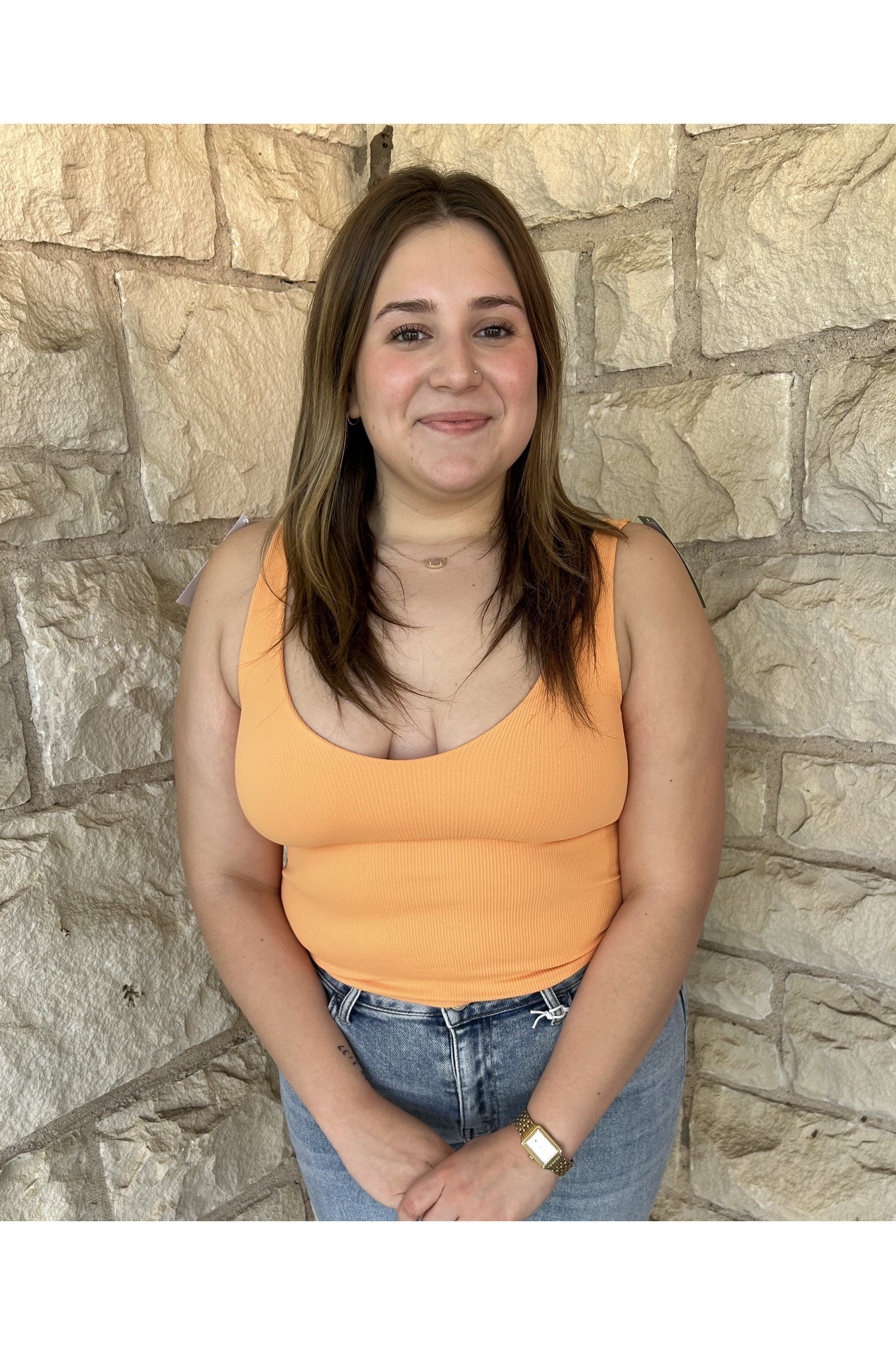 Scala Seamless Double V Neck Tank With Built In Bra In Papaya-Camis/Tanks-Scala Seamless-Deja Nu Boutique, Women's Fashion Boutique in Lampasas, Texas