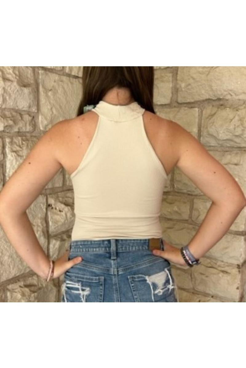 Scala Seamless Ribbed Sleeveless Turtleneck With Built In Bra In Natural-Camis/Tanks-Scala Seamless-Deja Nu Boutique, Women's Fashion Boutique in Lampasas, Texas