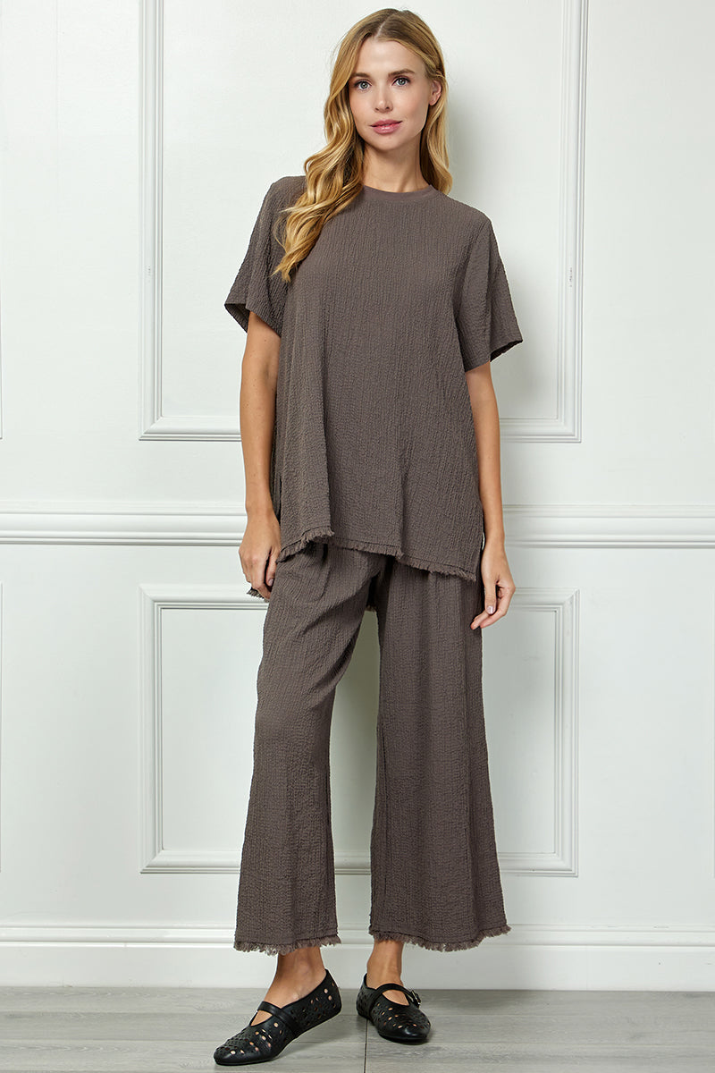 See And Be Seen Brown Seersucker Fringe Trim Pants In Plus-Curvy/Plus Pants-See And Be Seen-Deja Nu Boutique, Women's Fashion Boutique in Lampasas, Texas