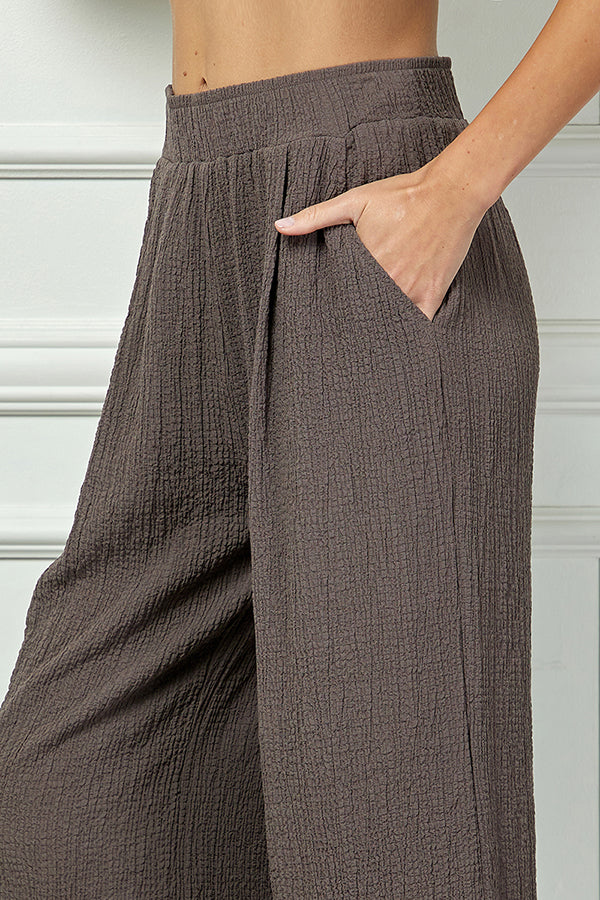 See And Be Seen Brown Seersucker Fringe Trim Pants In Plus-Curvy/Plus Pants-See And Be Seen-Deja Nu Boutique, Women's Fashion Boutique in Lampasas, Texas
