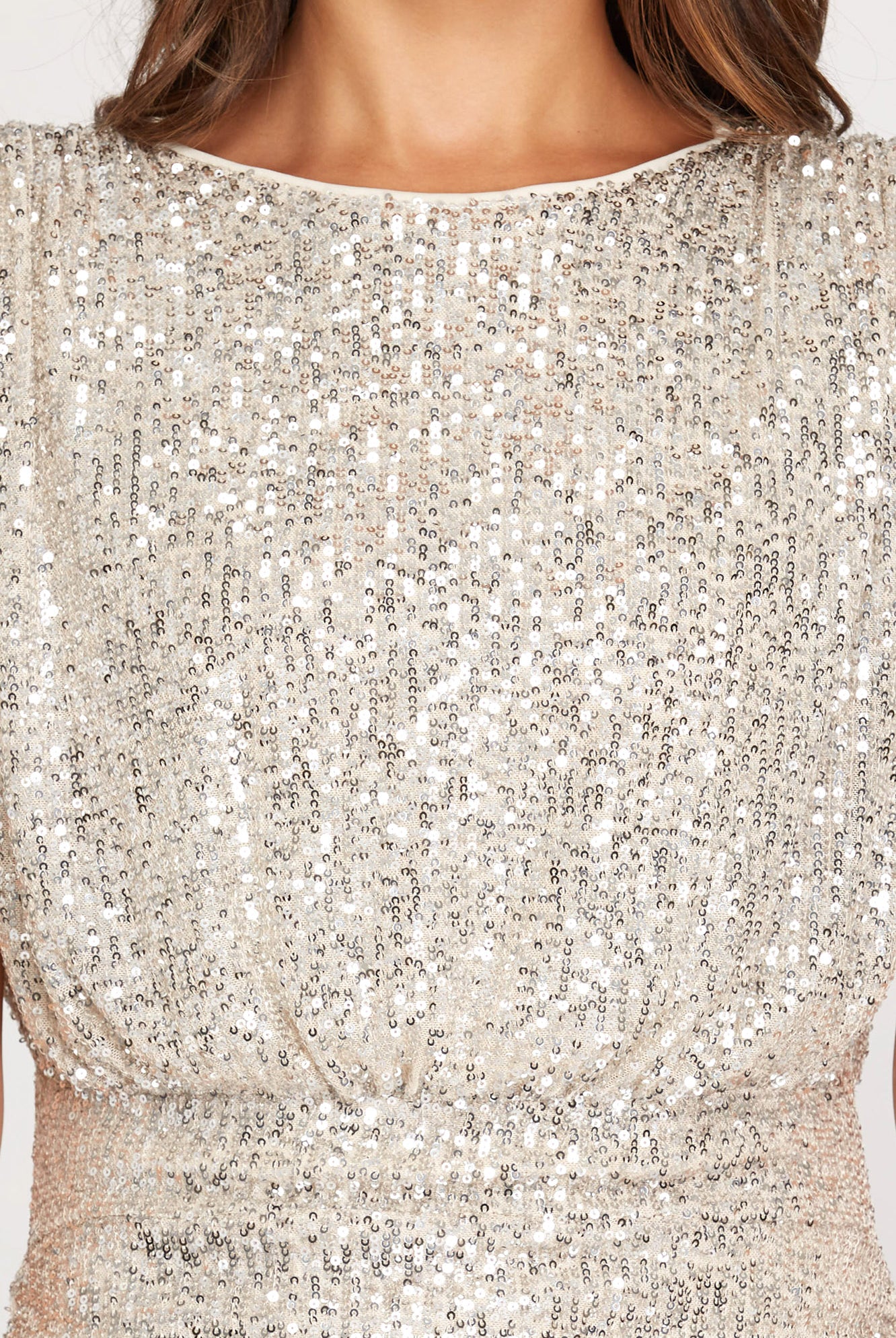 She And Sky Sleeveless Padded Shoulder Sequin Dress With Shirred Bottom-Dresses-She And Sky-Deja Nu Boutique, Women's Fashion Boutique in Lampasas, Texas