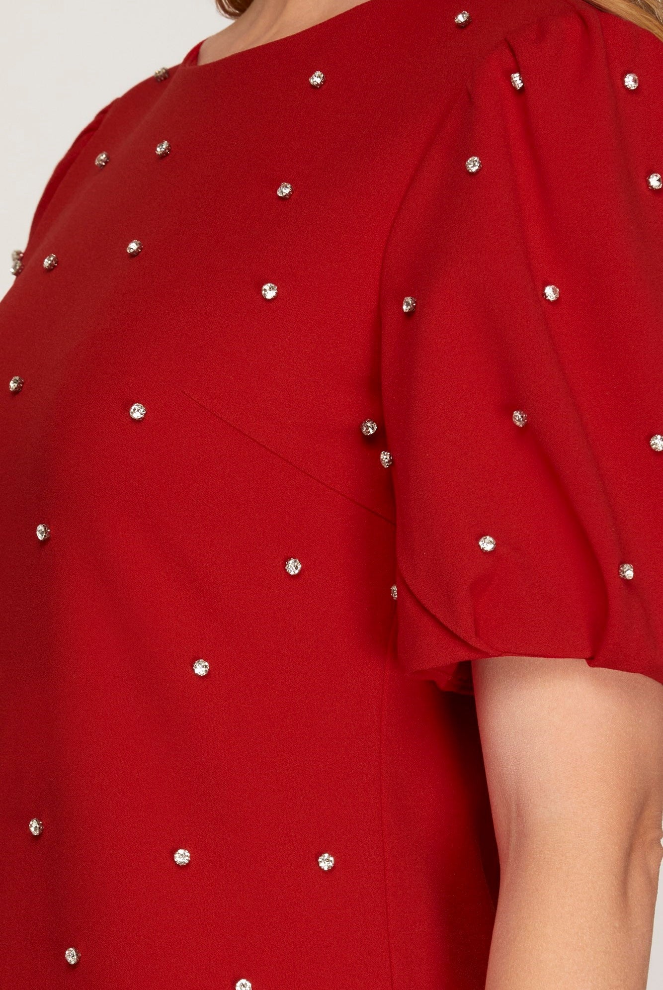 She + Sky Scattered Rhinestone Trim Short Dress In Red-Dresses-She And Sky-Deja Nu Boutique, Women's Fashion Boutique in Lampasas, Texas