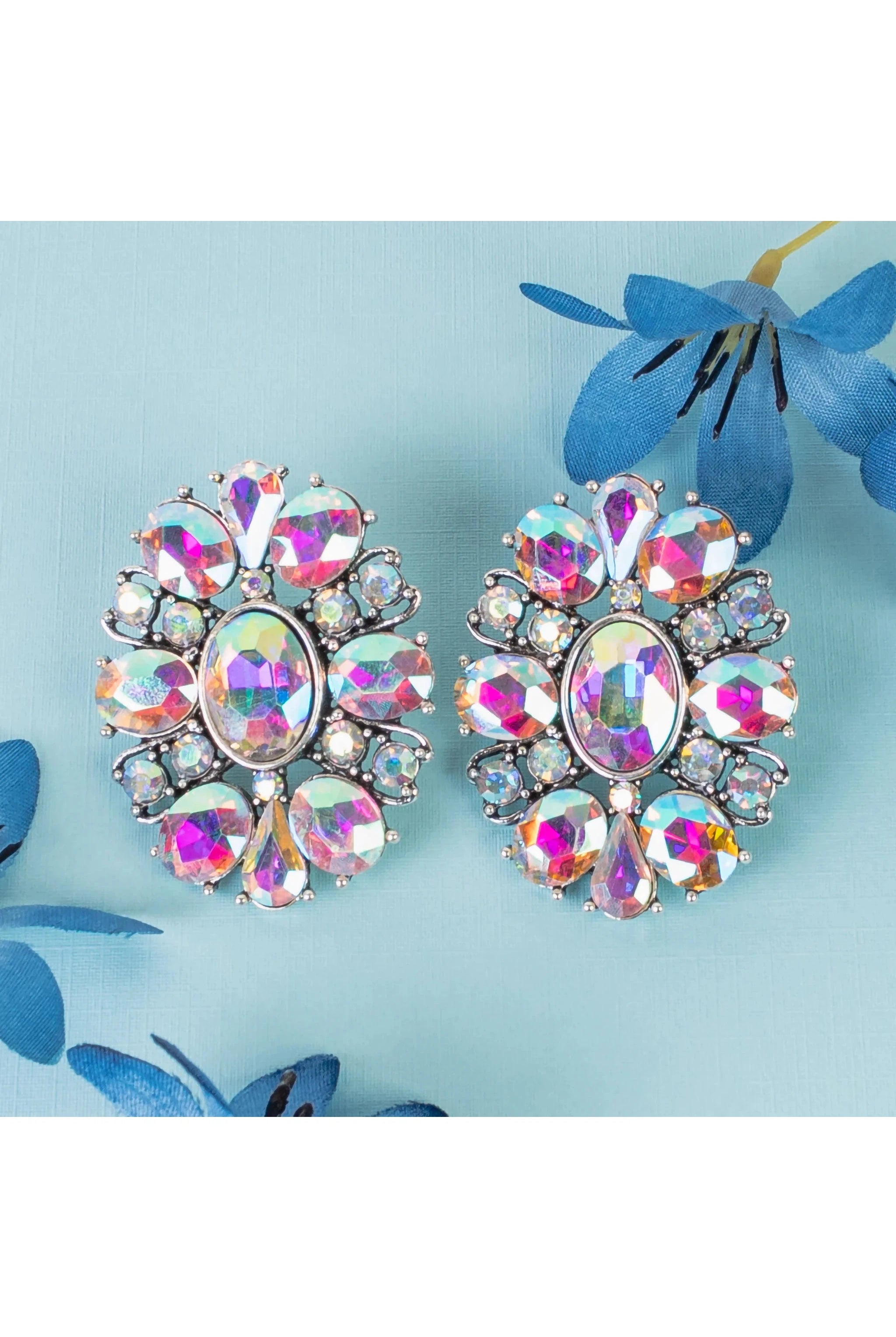 Shine Bright Like a Diamond with Silver AB Rhinestone Squash Blossom Earrings-Earrings-Deja Nu-Deja Nu Boutique, Women's Fashion Boutique in Lampasas, Texas