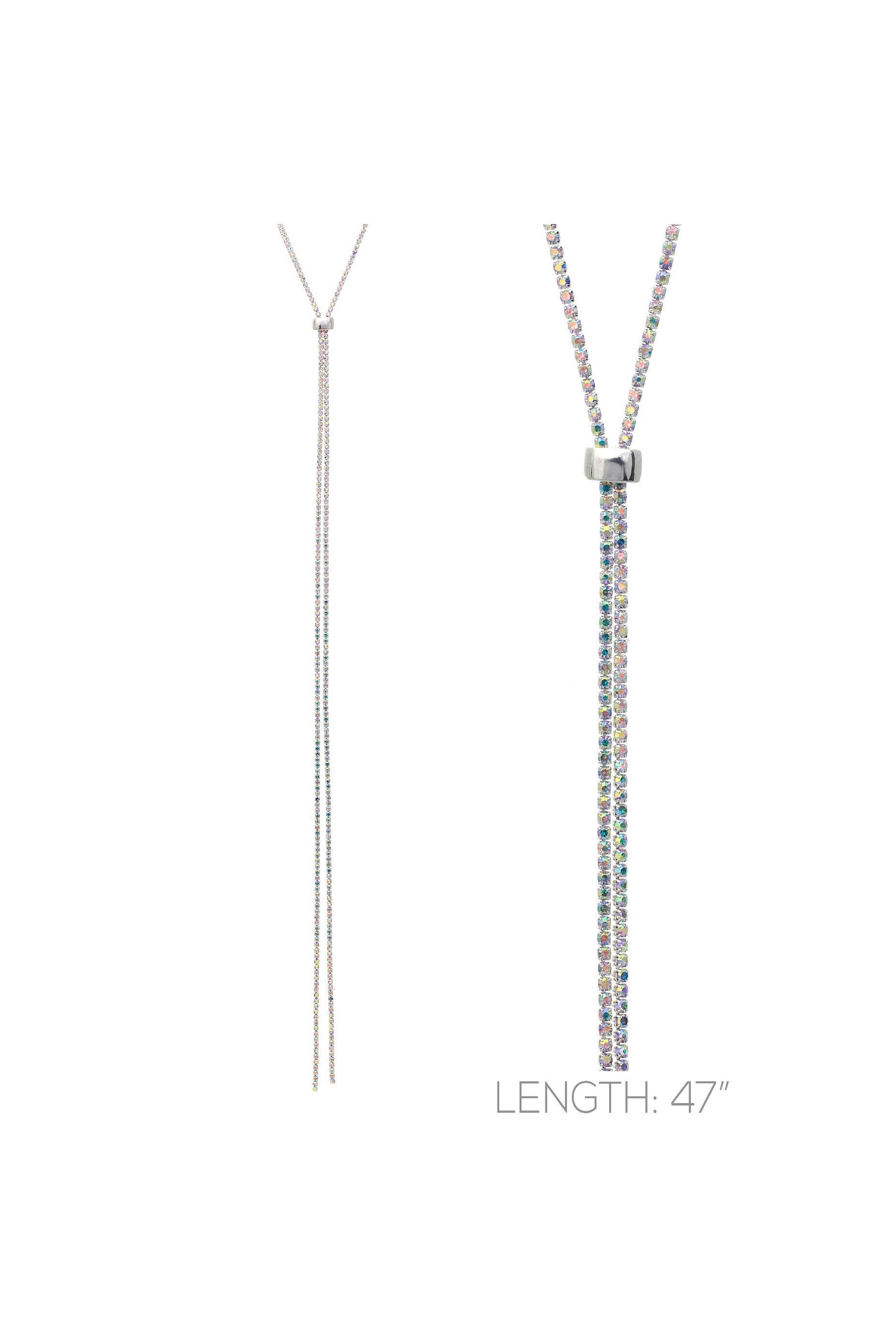 Silver AB Glamour Rhinestone Lariat Slide Long Body Necklace - Inspired By Beyoncé's Sparkling Style-Necklaces-Deja Nu-Deja Nu Boutique, Women's Fashion Boutique in Lampasas, Texas