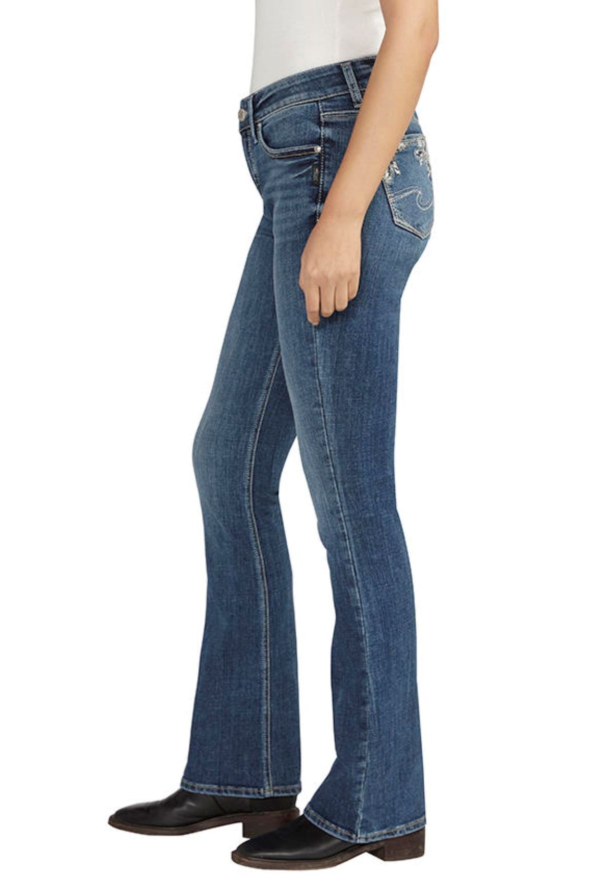 Silver Jeans Mid Rise Comfort Fit Elyse Bootcut In Indigo-Jeans-Silver Jeans-Deja Nu Boutique, Women's Fashion Boutique in Lampasas, Texas