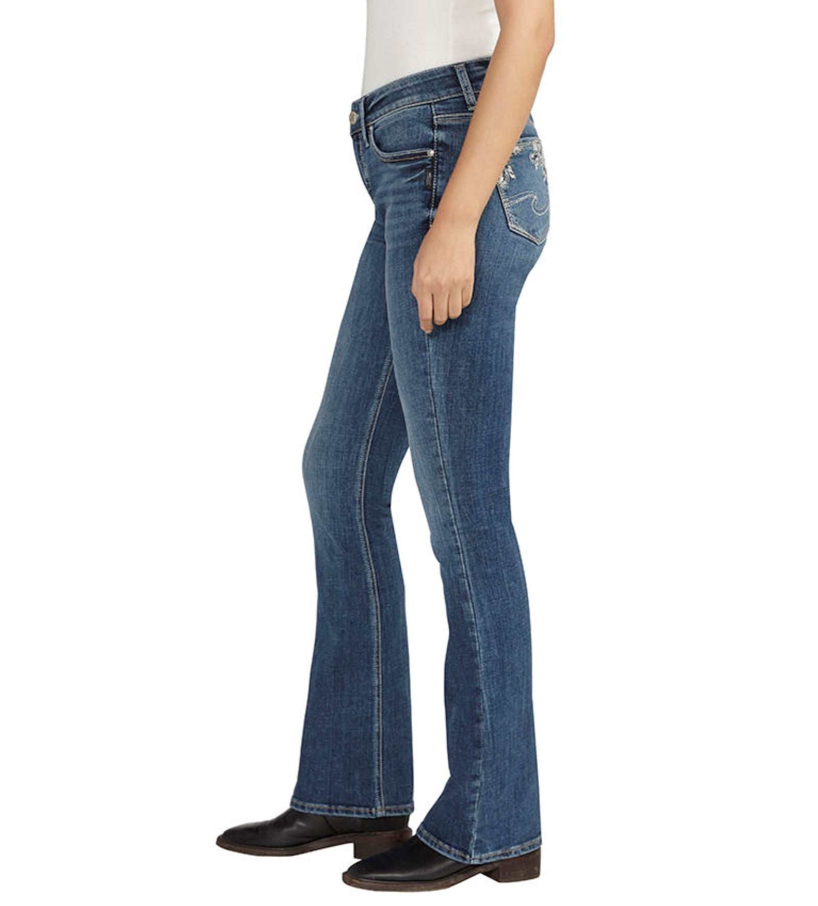Silver Jeans Mid Rise Comfort Fit Elyse Bootcut In Indigo-Jeans-Silver Jeans-Deja Nu Boutique, Women's Fashion Boutique in Lampasas, Texas