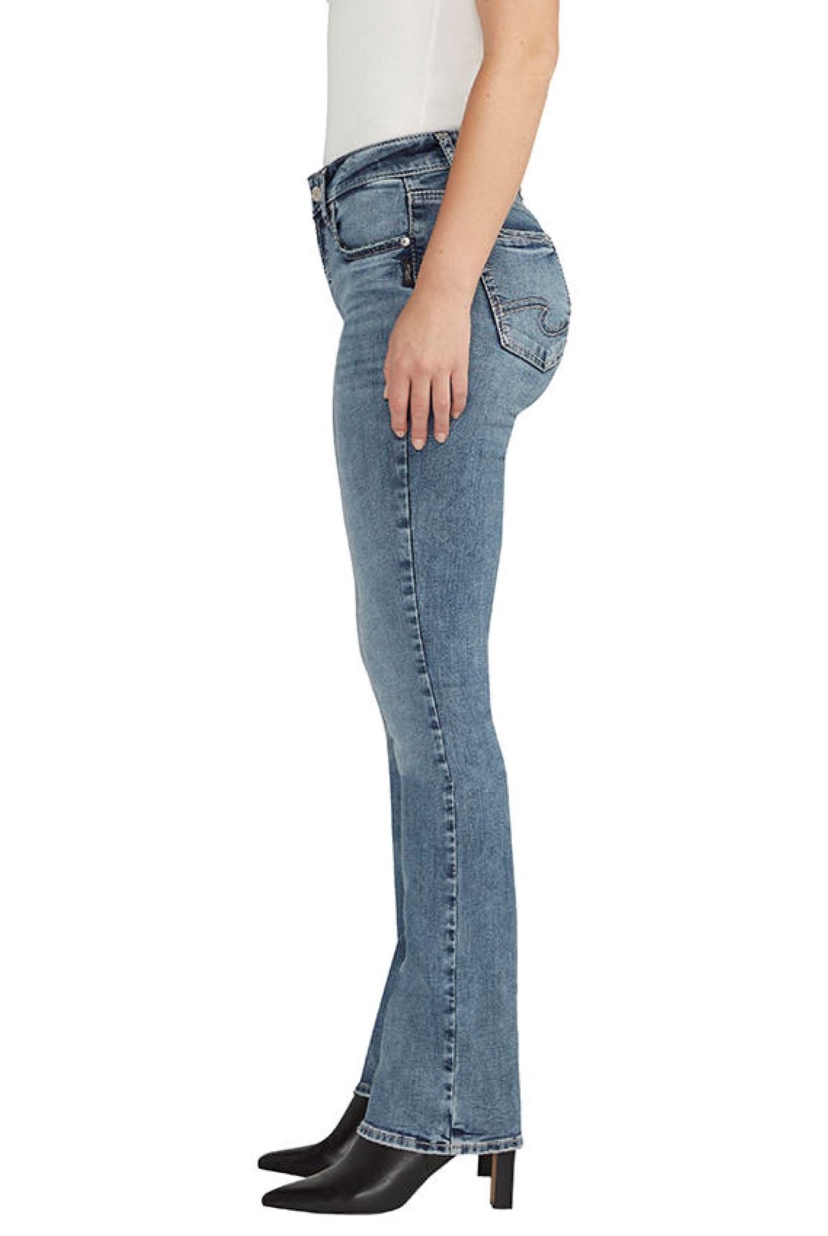 Silver Jeans Mid Rise Curvy Fit Suki Slim Boot 33 Inches In Blue Black Denim-Jeans-Silver Jeans-Deja Nu Boutique, Women's Fashion Boutique in Lampasas, Texas