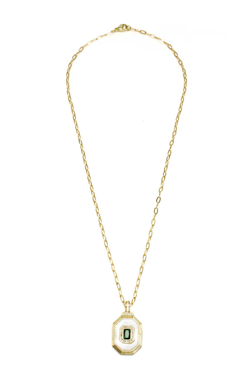 Simply Jewels Dainty Gold Pearl Medallion Necklace with Emerald CZ Accent-Necklaces-Simply Jewels-Deja Nu Boutique, Women's Fashion Boutique in Lampasas, Texas