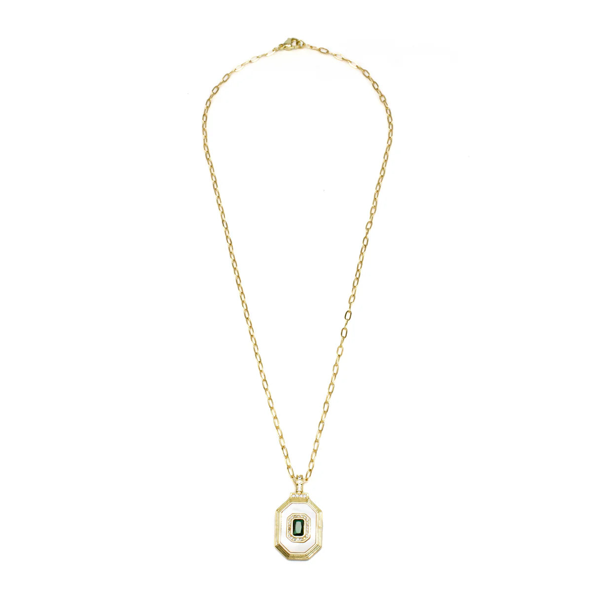 Simply Jewels Dainty Gold Pearl Medallion Necklace with Emerald CZ Accent-Necklaces-Simply Jewels-Deja Nu Boutique, Women's Fashion Boutique in Lampasas, Texas