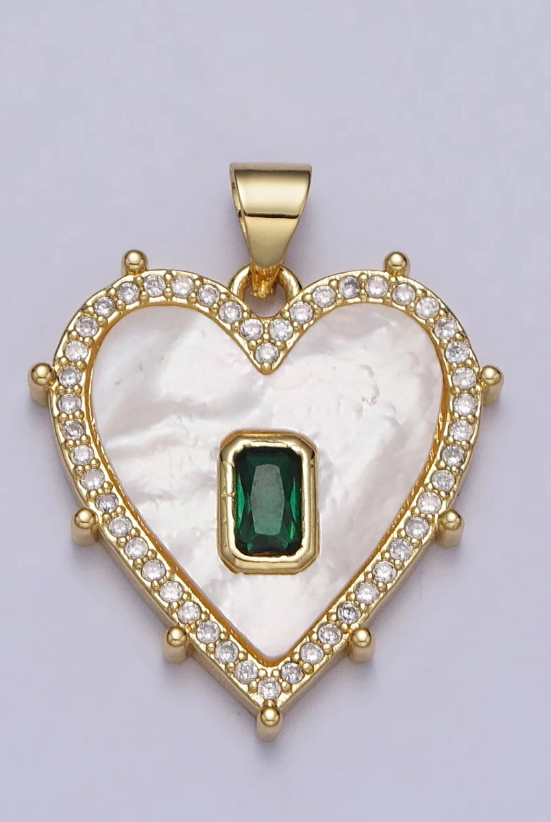 Simply Jewels Dainty Pearl Heart Necklace with Emerald Green Stone-Necklaces-Simply Jewels-Deja Nu Boutique, Women's Fashion Boutique in Lampasas, Texas