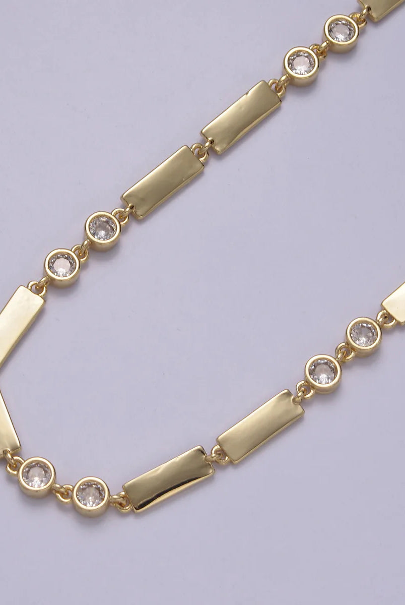 Simply Jewels Gold Bezel Chain Necklace with Flat Bar Satellite Detail-Necklaces-Simply Jewels-Deja Nu Boutique, Women's Fashion Boutique in Lampasas, Texas