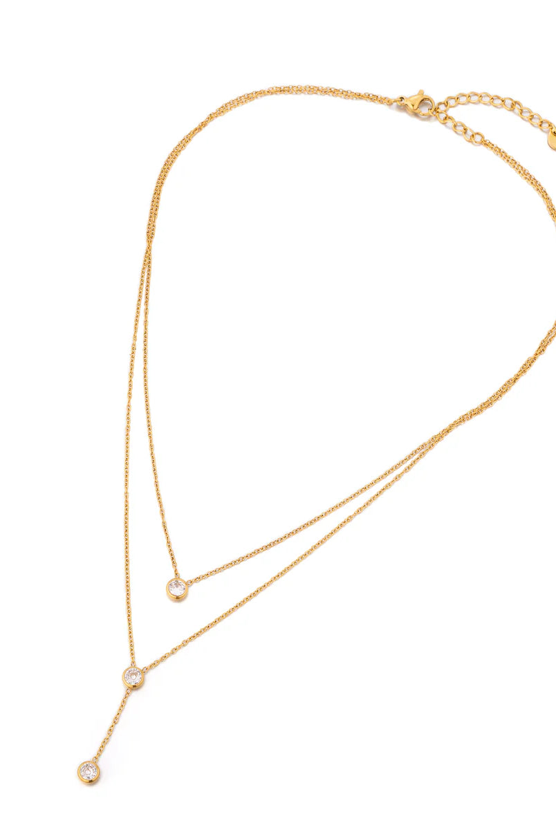 Simply Jewels Gold Stainless Steel Layered CZ Drop Necklace-Necklaces-Simply Jewels-Deja Nu Boutique, Women's Fashion Boutique in Lampasas, Texas