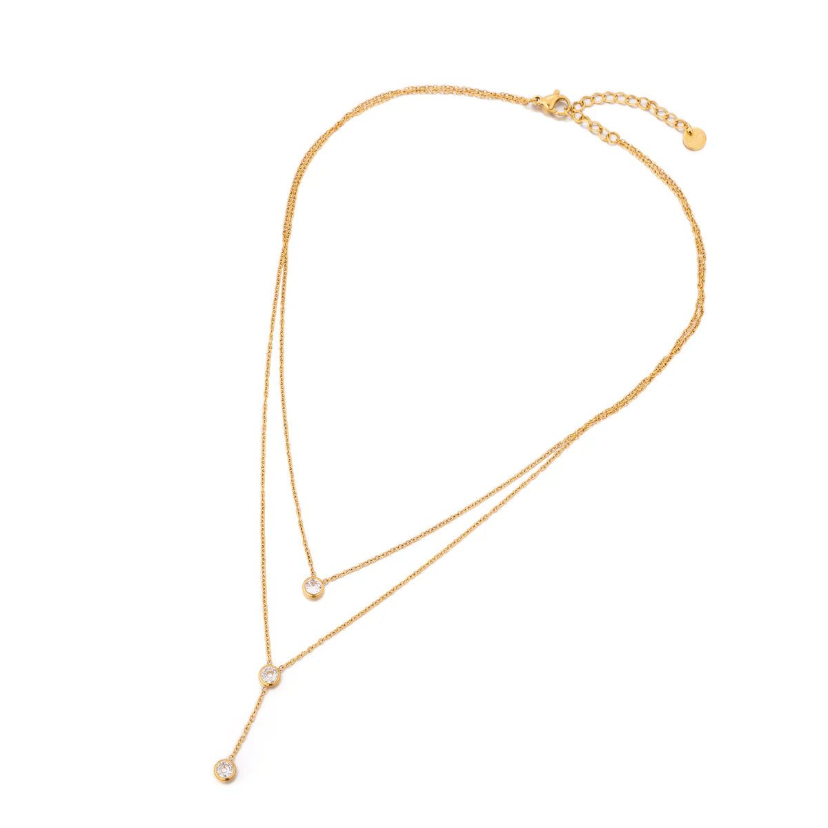 Simply Jewels Gold Stainless Steel Layered CZ Drop Necklace-Necklaces-Simply Jewels-Deja Nu Boutique, Women's Fashion Boutique in Lampasas, Texas