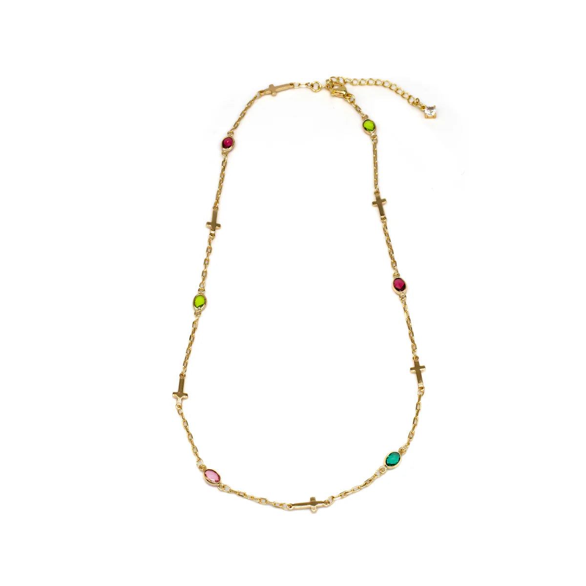 Simply Jewels Handmade Gold Cross Necklace with Multi-Color CZ Charms-Necklaces-Simply Jewels-Deja Nu Boutique, Women's Fashion Boutique in Lampasas, Texas