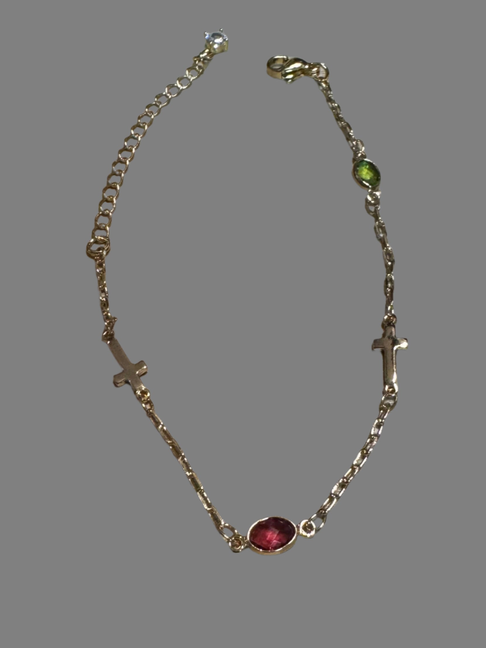 Simply Jewels Handmade Gold Cross Bracelet with Multi-Color CZ Charms-Bracelets-Simply Jewels-Deja Nu Boutique, Women's Fashion Boutique in Lampasas, Texas