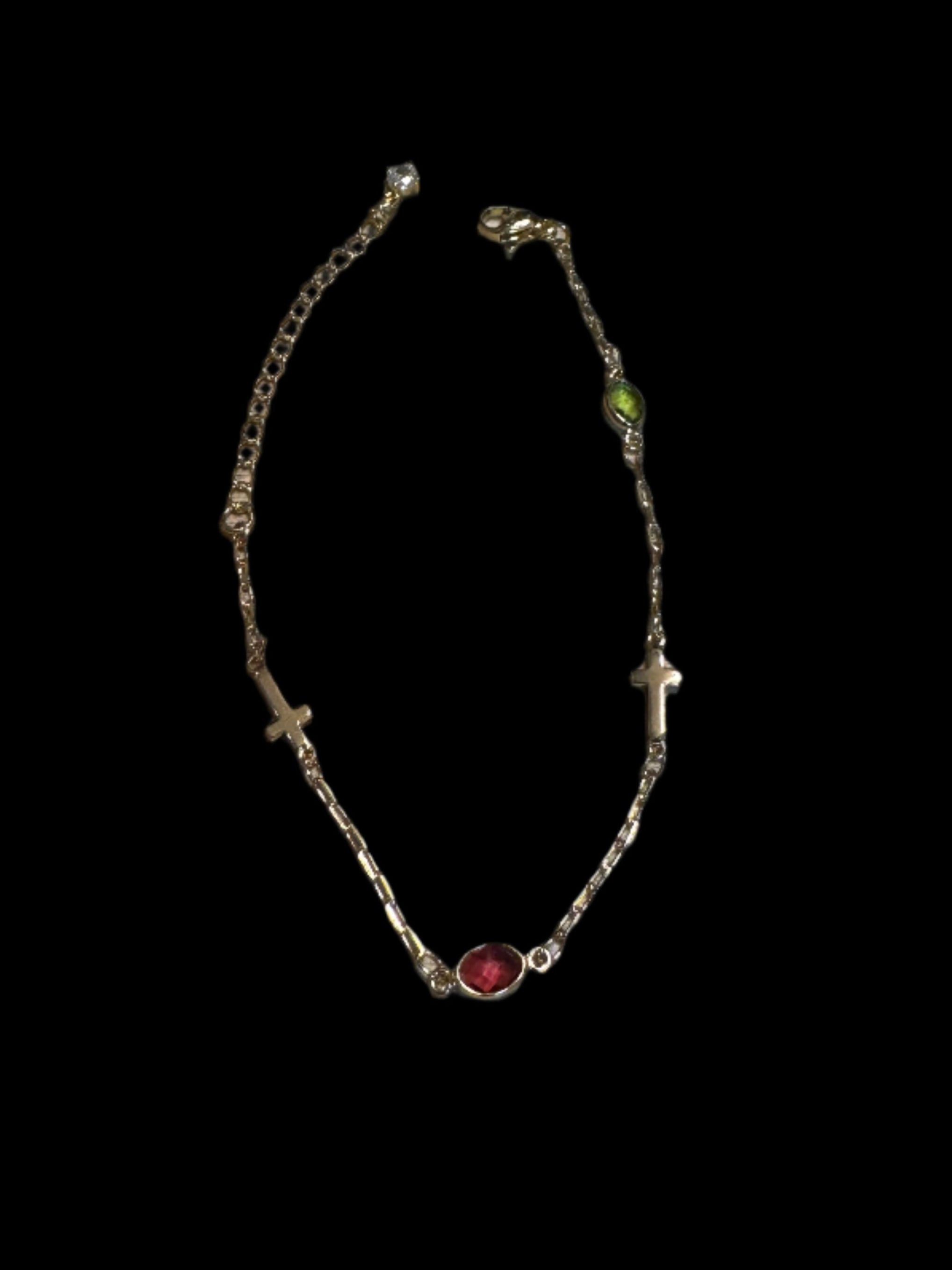 Simply Jewels Handmade Gold Cross Bracelet with Multi-Color CZ Charms-Bracelets-Simply Jewels-Deja Nu Boutique, Women's Fashion Boutique in Lampasas, Texas