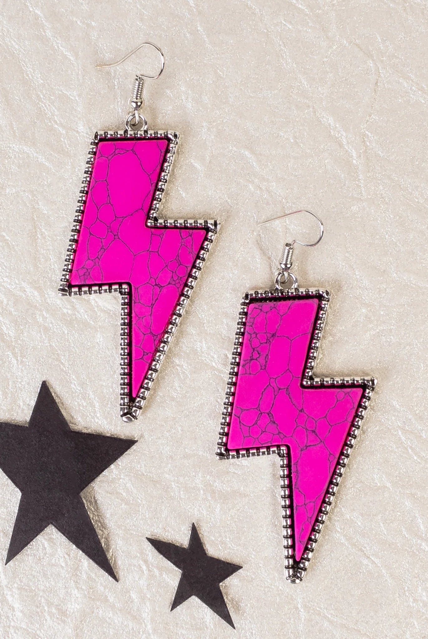 Squash Blossom Fuchsia Lightning Bolt Earrings-Earrings-Deja Nu Tx-Deja Nu Boutique, Women's Fashion Boutique in Lampasas, Texas