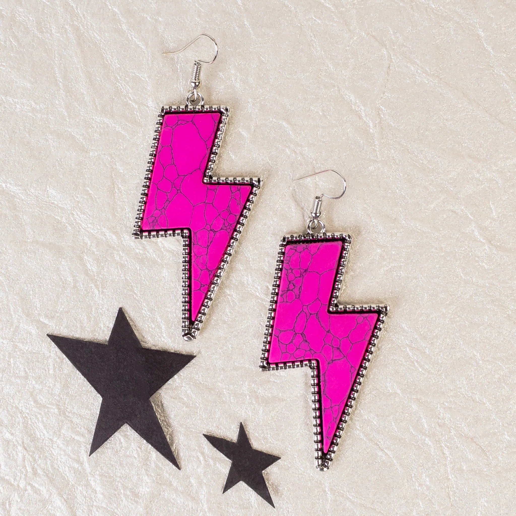 Squash Blossom Fuchsia Lightning Bolt Earrings-Earrings-Deja Nu Tx-Deja Nu Boutique, Women's Fashion Boutique in Lampasas, Texas