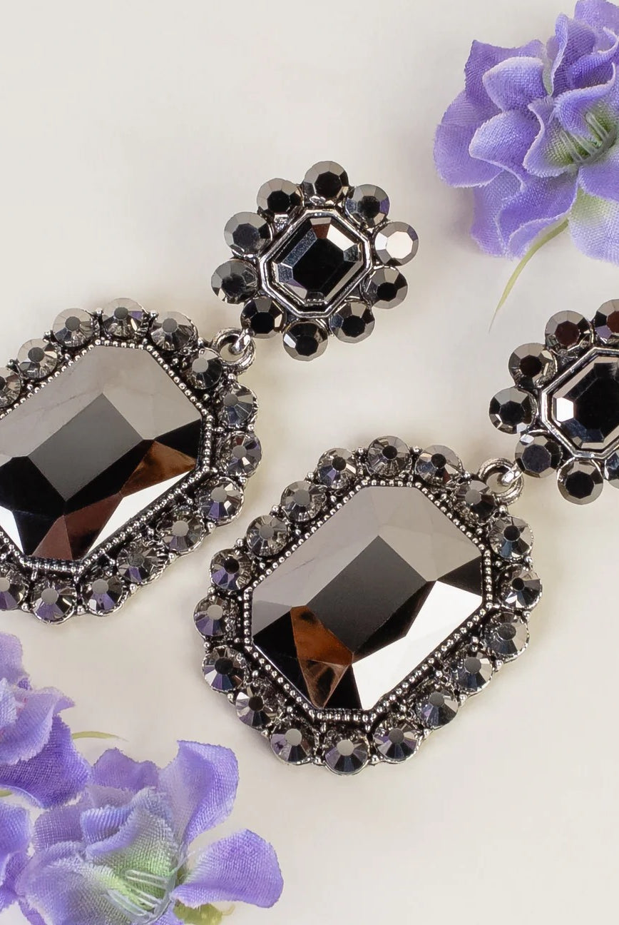 Statement Black Crystal Drop Earrings-Earrings-Deja Nu Tx-Deja Nu Boutique, Women's Fashion Boutique in Lampasas, Texas