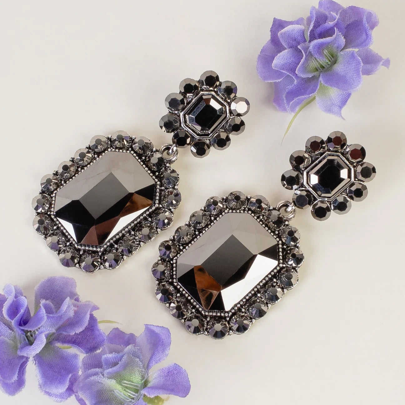 Statement Black Crystal Drop Earrings-Earrings-Deja Nu Tx-Deja Nu Boutique, Women's Fashion Boutique in Lampasas, Texas
