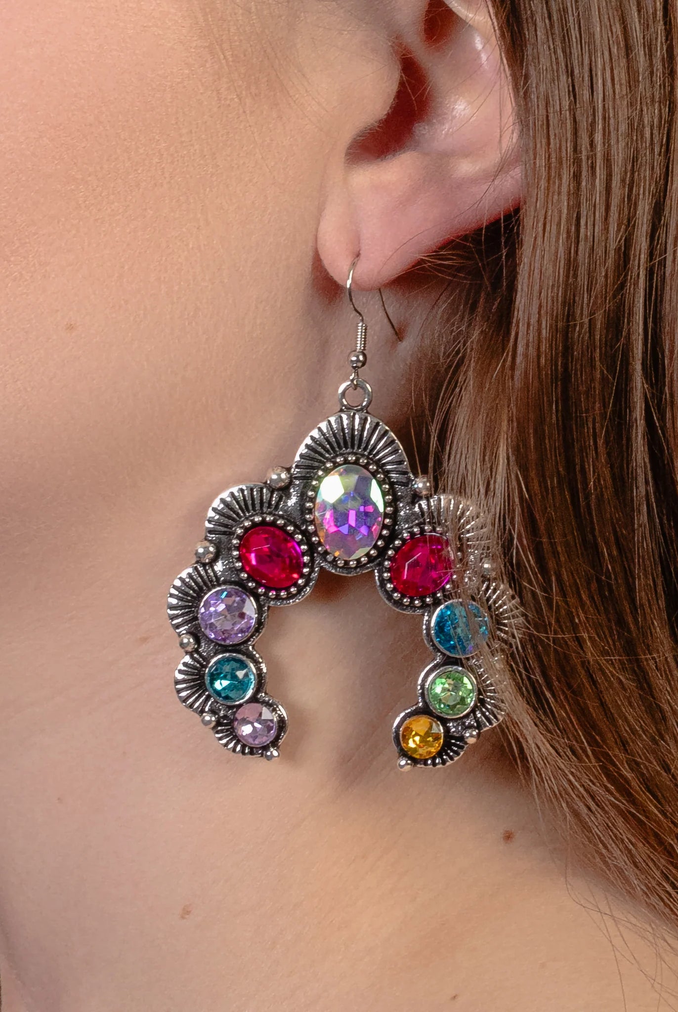 Statement Squash Blossom Earrings with Colorful Crystals-Earrings-Deja Nu Tx-Deja Nu Boutique, Women's Fashion Boutique in Lampasas, Texas