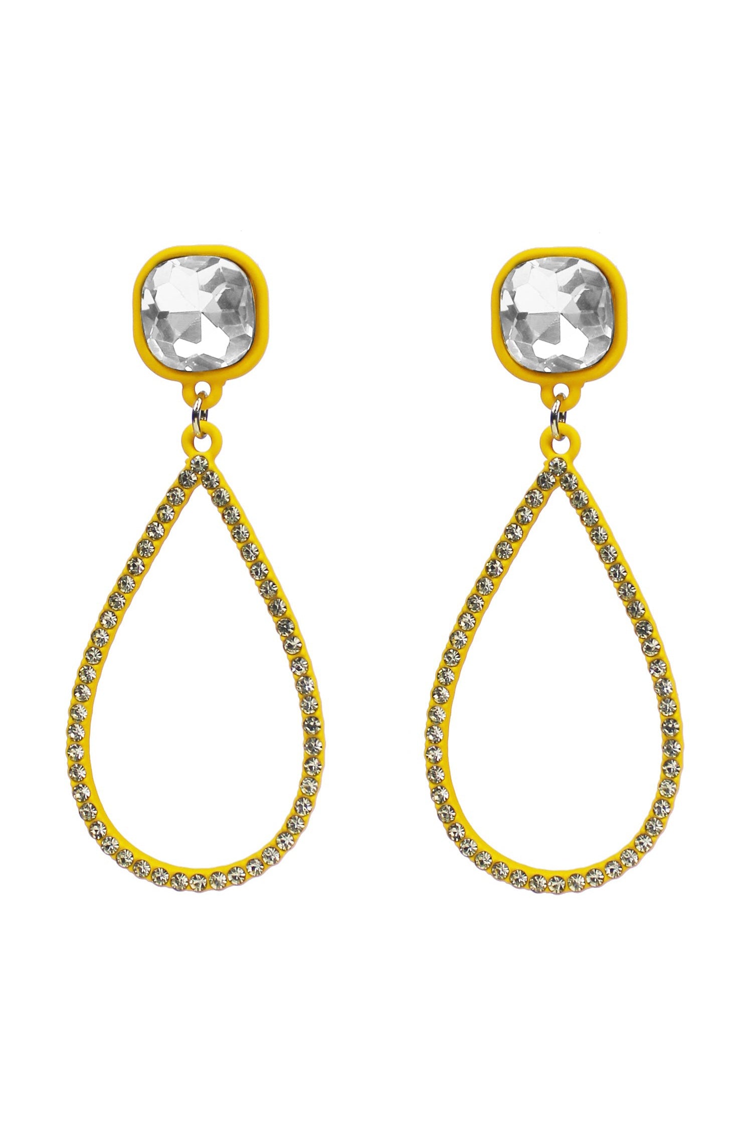 Sunshine Sparkles In Neon Yellow Dangle Rhinestone Teardrop Earrings With Glass Stone Posts-Earrings-Deja Nu-Deja Nu Boutique, Women's Fashion Boutique in Lampasas, Texas