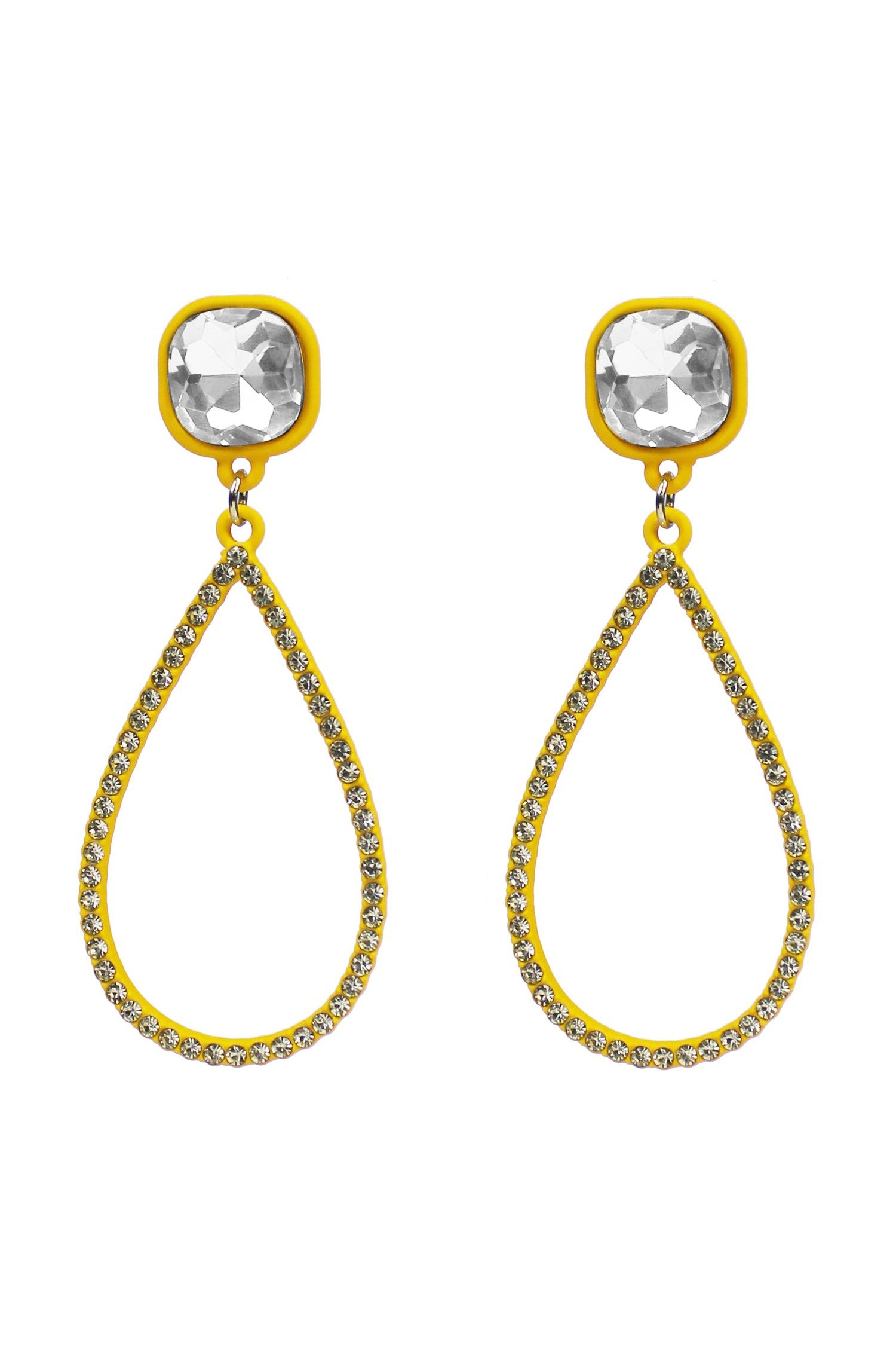 Sunshine Sparkles In Neon Yellow Dangle Rhinestone Teardrop Earrings With Glass Stone Posts-Earrings-Deja Nu-Deja Nu Boutique, Women's Fashion Boutique in Lampasas, Texas