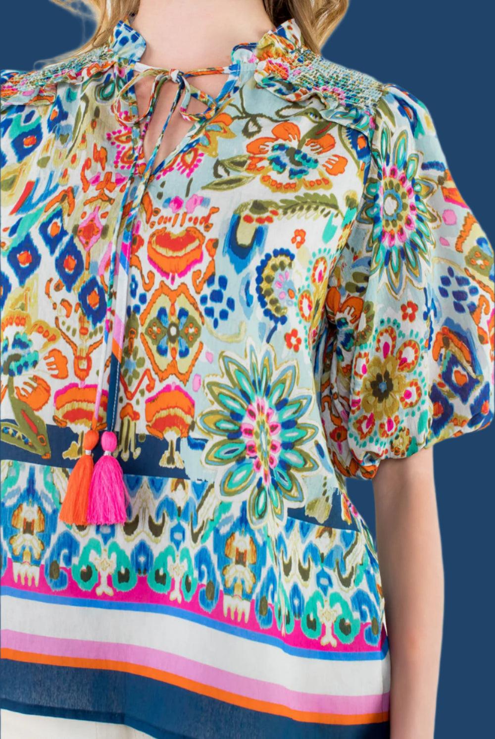 THML Ginny Puff Sleeve Floral Top - Vibrant Boho Blouse-Tops-THML-Deja Nu Boutique, Women's Fashion Boutique in Lampasas, Texas