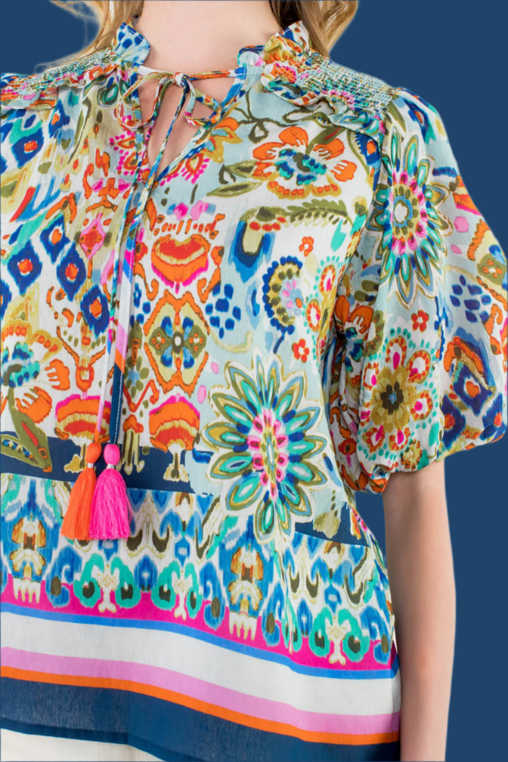 THML Ginny Puff Sleeve Floral Top - Vibrant Boho Blouse-Tops-THML-Deja Nu Boutique, Women's Fashion Boutique in Lampasas, Texas