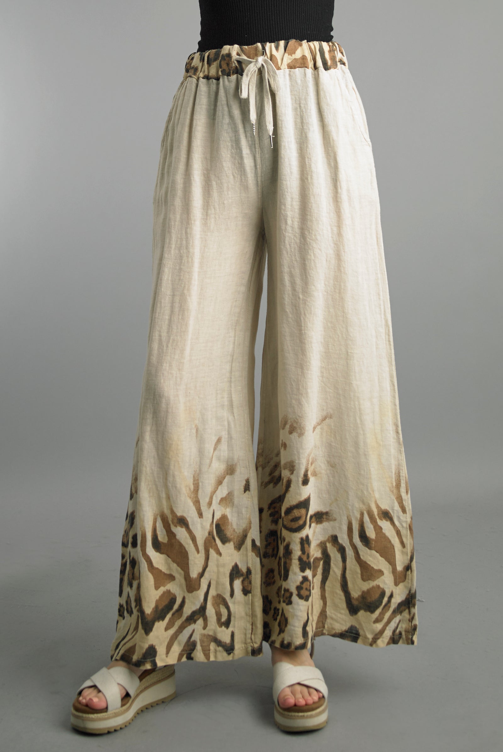 Tempo Paris Beige Cheetah Linen Wide Leg Pant-Pants-Tempo Paris-Deja Nu Boutique, Women's Fashion Boutique in Lampasas, Texas