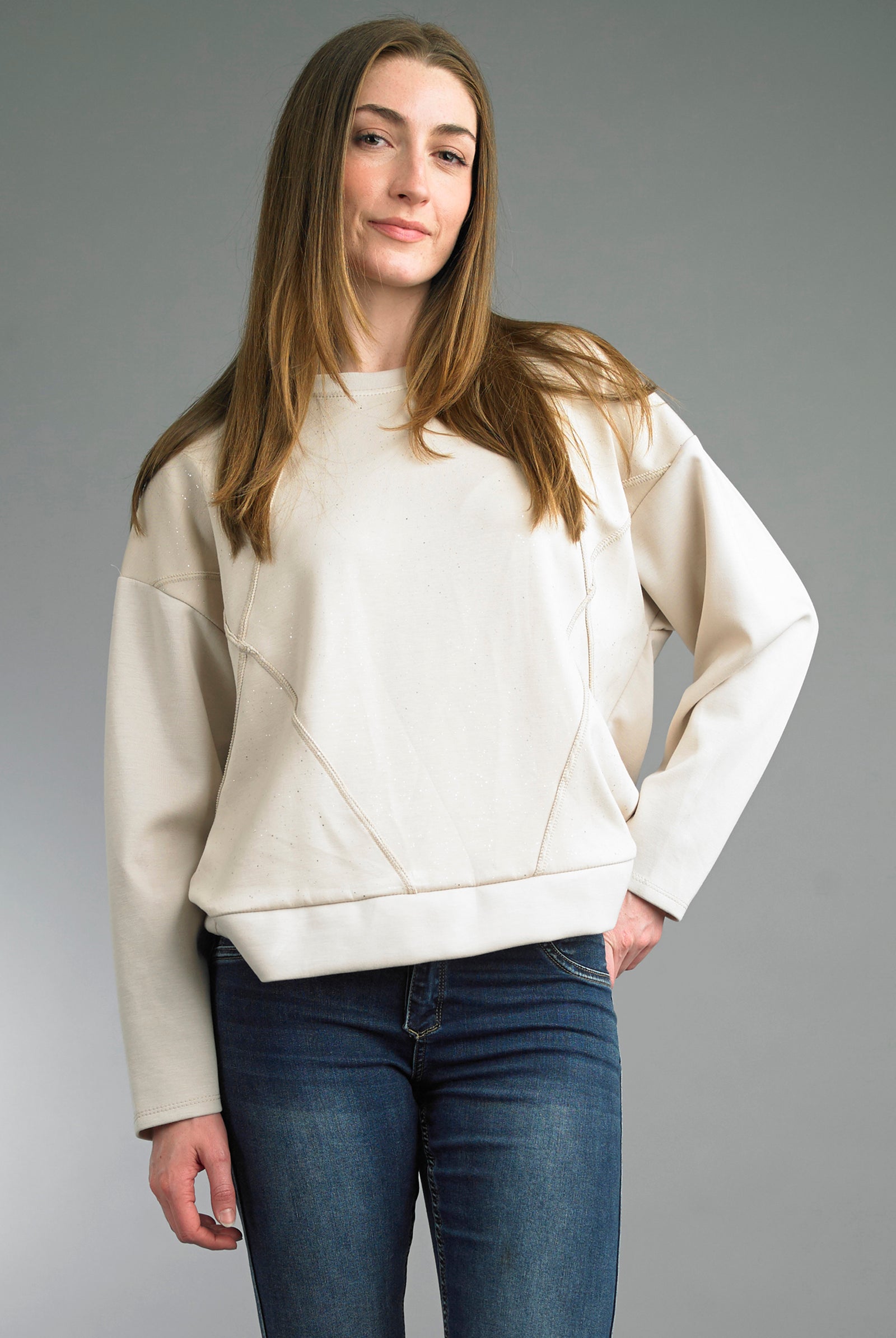Tempo Paris Beige Sparkle Sweater-Sweaters-Tempo Paris-Deja Nu Boutique, Women's Fashion Boutique in Lampasas, Texas